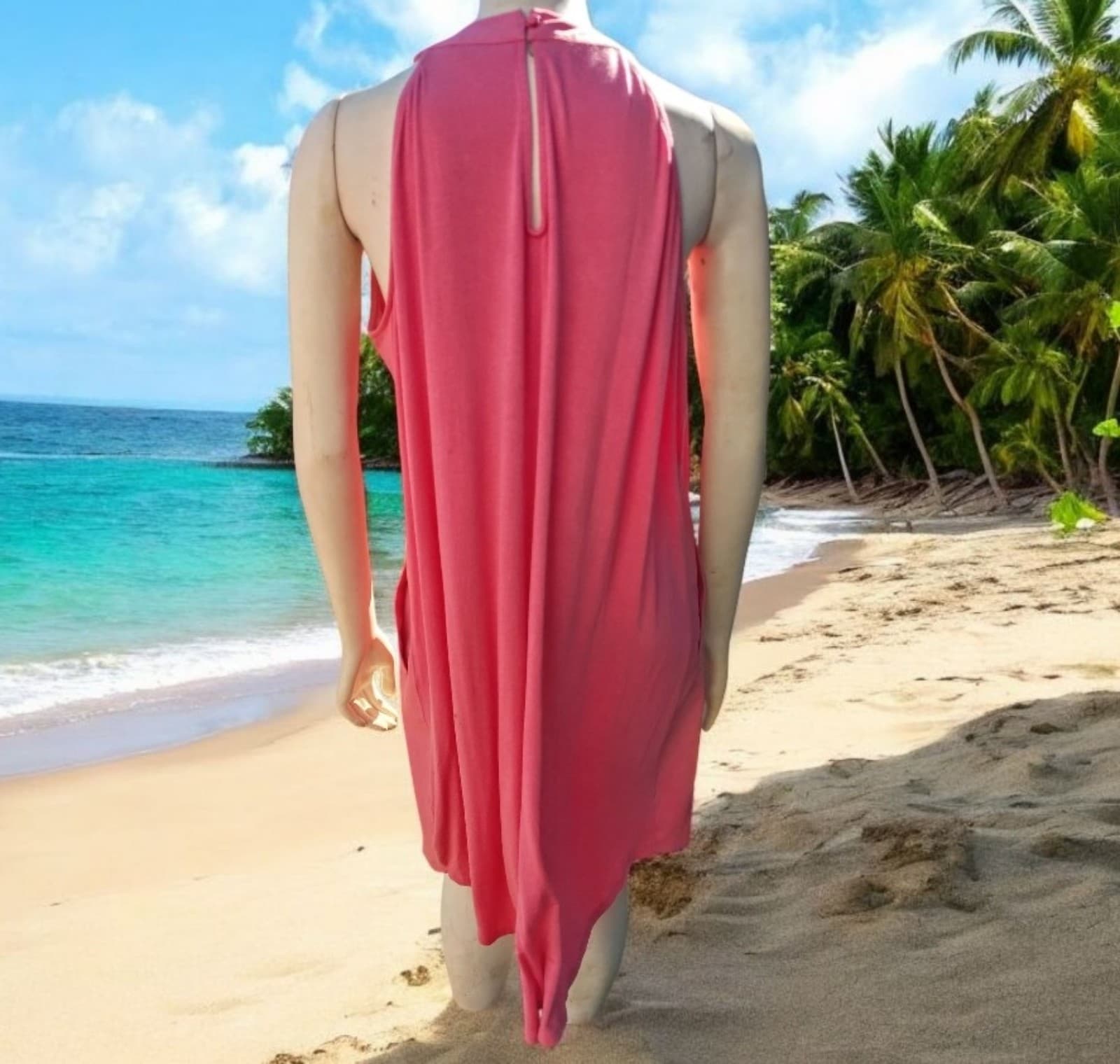 New York & Company Coral Sleeveless Dress With Pockets Size Large - Thumbnail 3