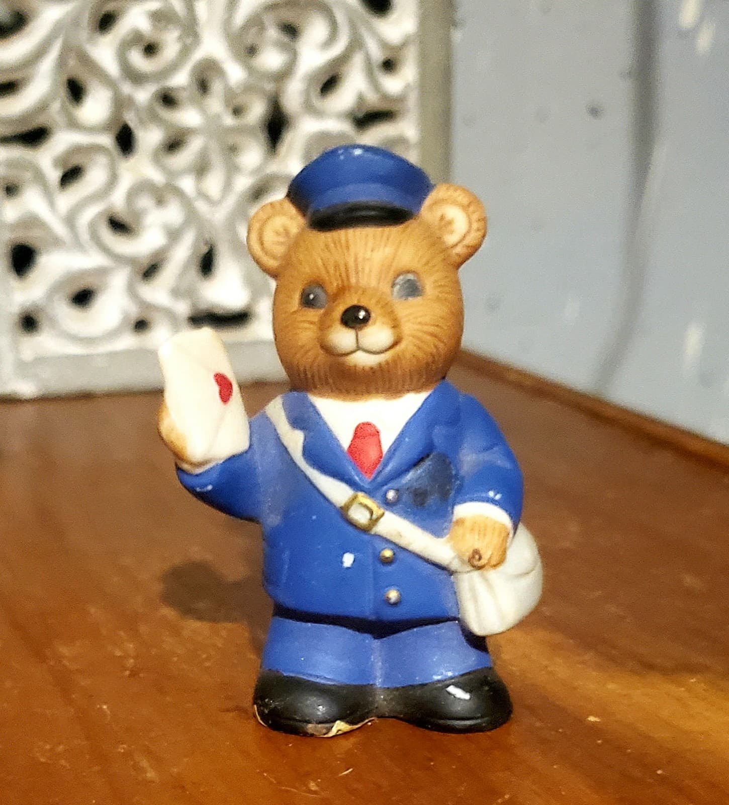 Vintage HOMCO Porcelain Postal Mail Bear Figurine - Image 1