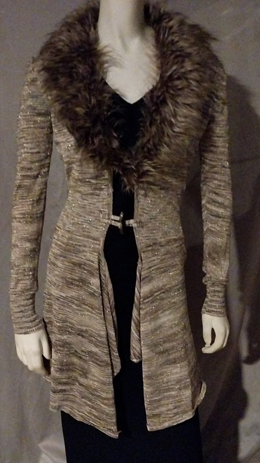 Focus 2000 Long Sleeve Brown Cardigan with faux fur collar - Image 1