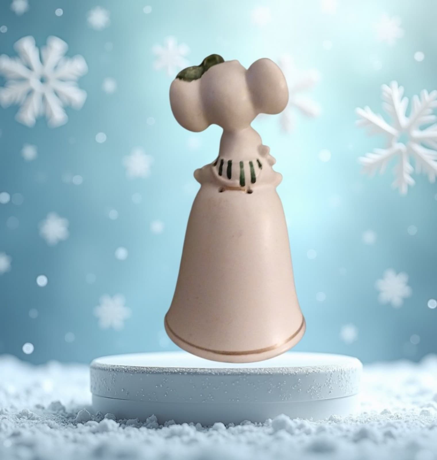 Vintage Napco Christmas Mouse Ceramic Bell Figurine - Thumbnail 2