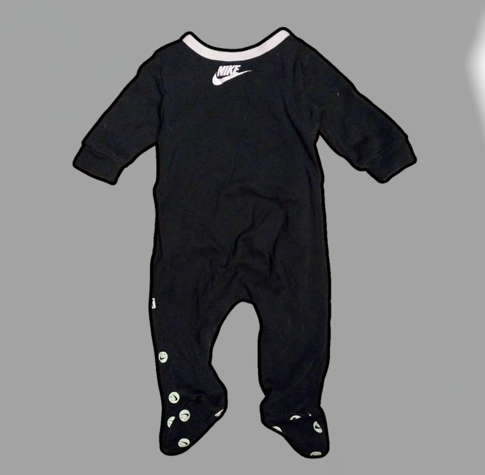 Nike Baby Boys Smiley Print Footed Coveralls Black Size 6 Months - Thumbnail 2