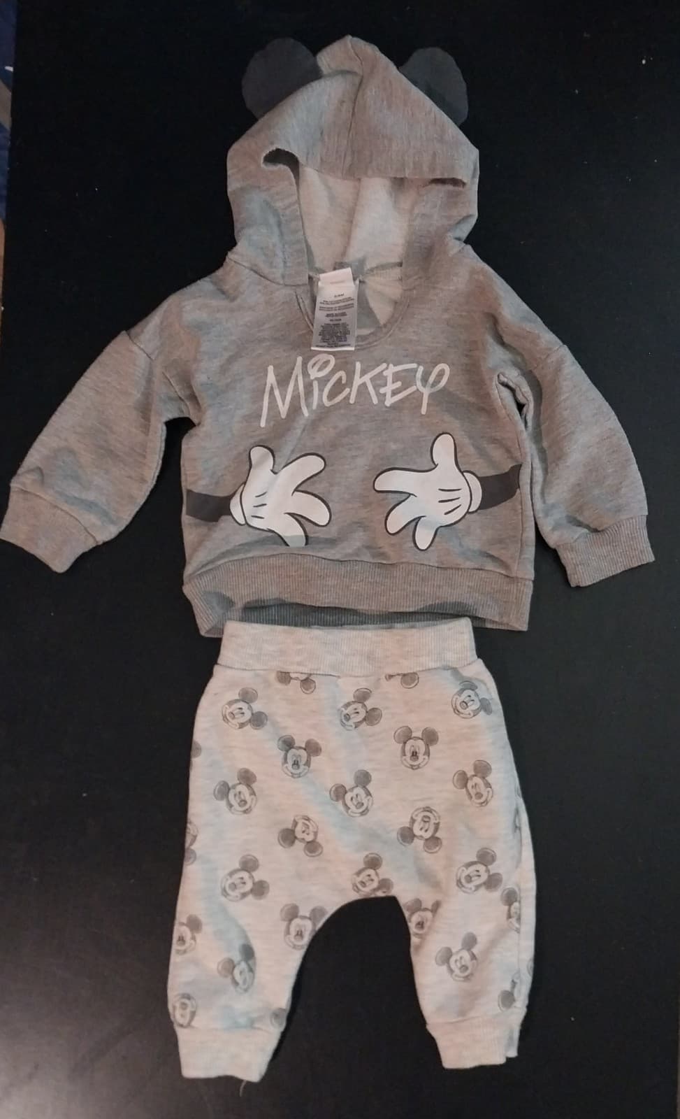 Disney Baby Grey Mickey Mouse Hands Hoodie. Size 6/9 Months - Image 1
