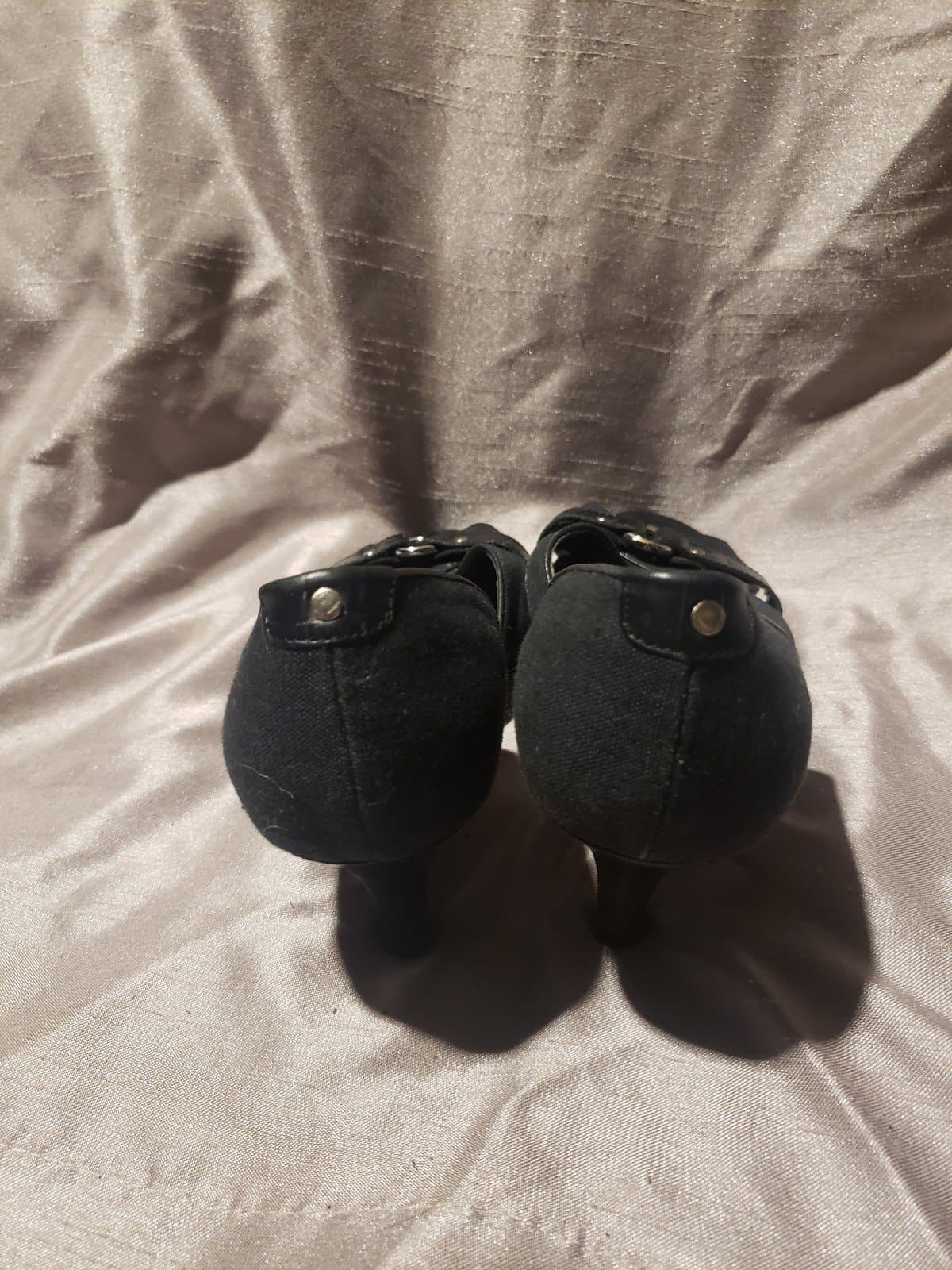 Liz Claiborne Flex Giselle Black Leather Open Toe Cutout Heels Shoes Size 8 - Thumbnail 3