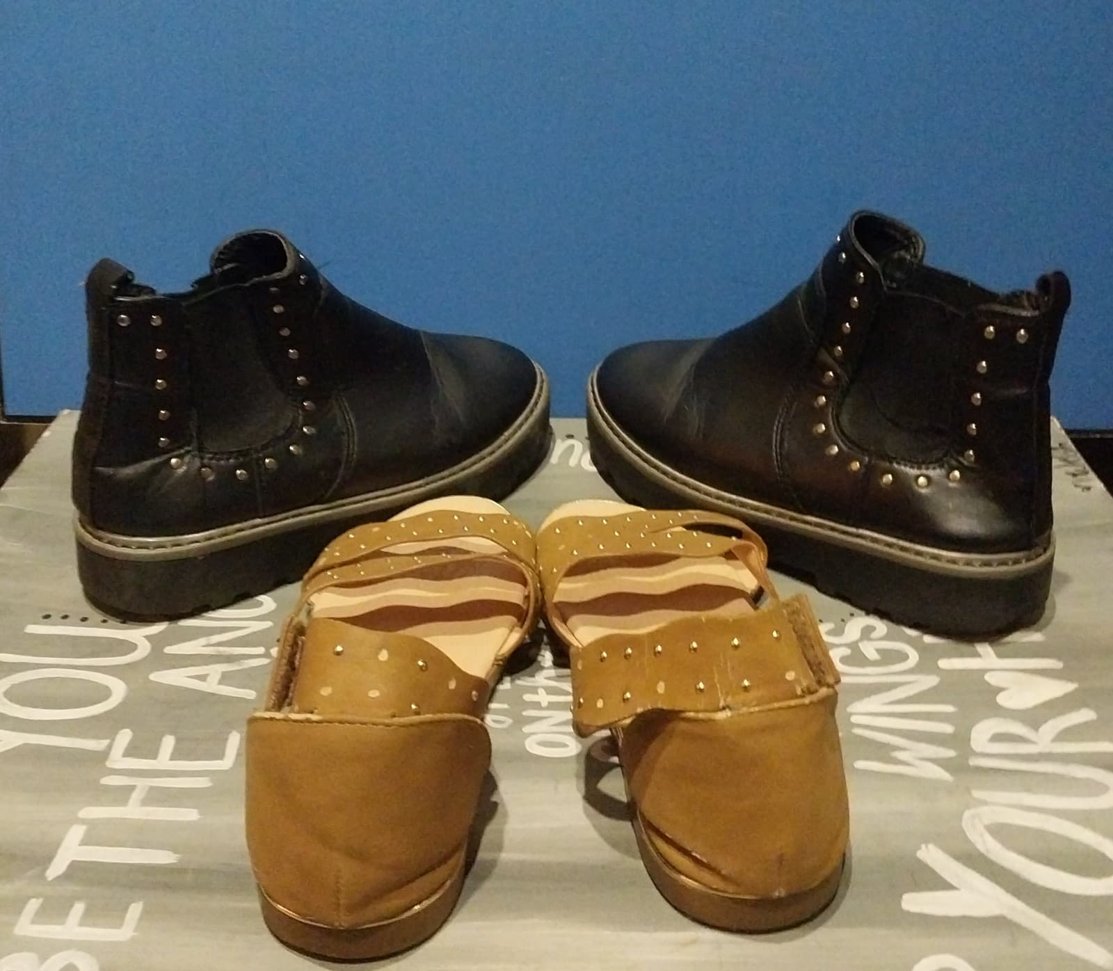 2 Pairs of Shoes. Black Wonder Nation Boots & Brown Sandals. Both are Size 2 - Thumbnail 3