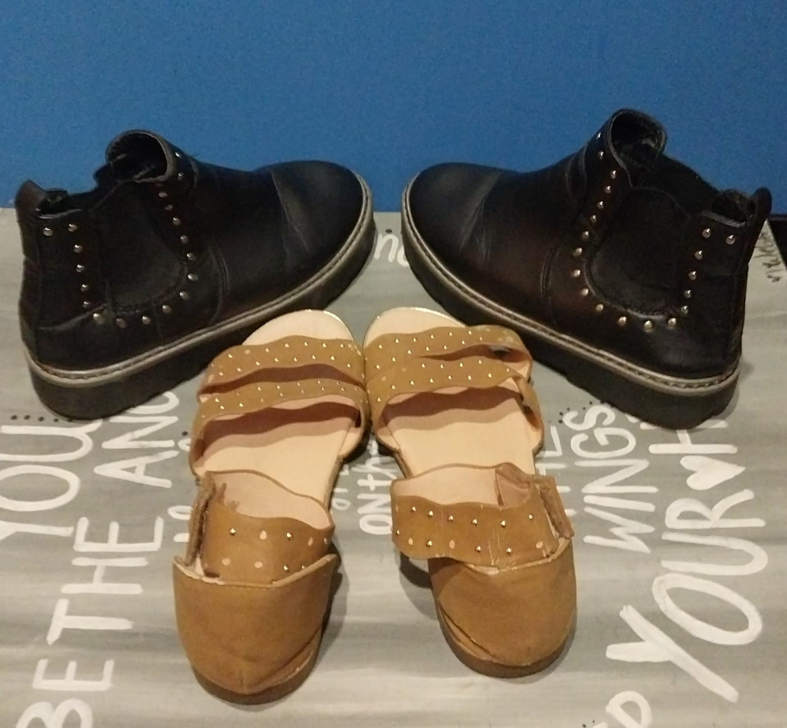 2 Pairs of Shoes. Black Wonder Nation Boots & Brown Sandals. Both are Size 2 - Thumbnail 4