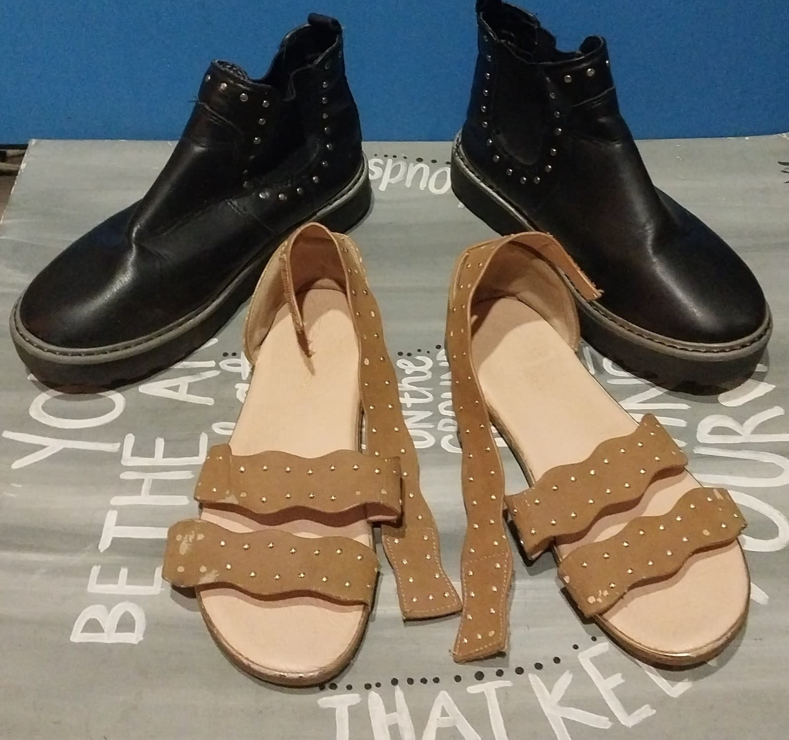 2 Pairs of Shoes. Black Wonder Nation Boots & Brown Sandals. Both are Size 2 - Thumbnail 2