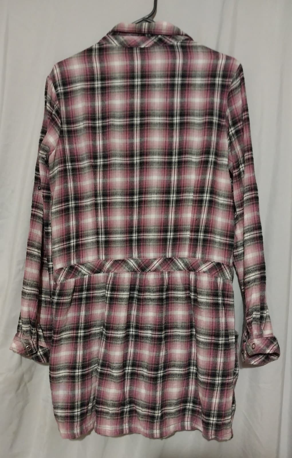 Miley Cyrus Maz Azaria purple plad plaid long sleeve button up collared dress L - Thumbnail 2