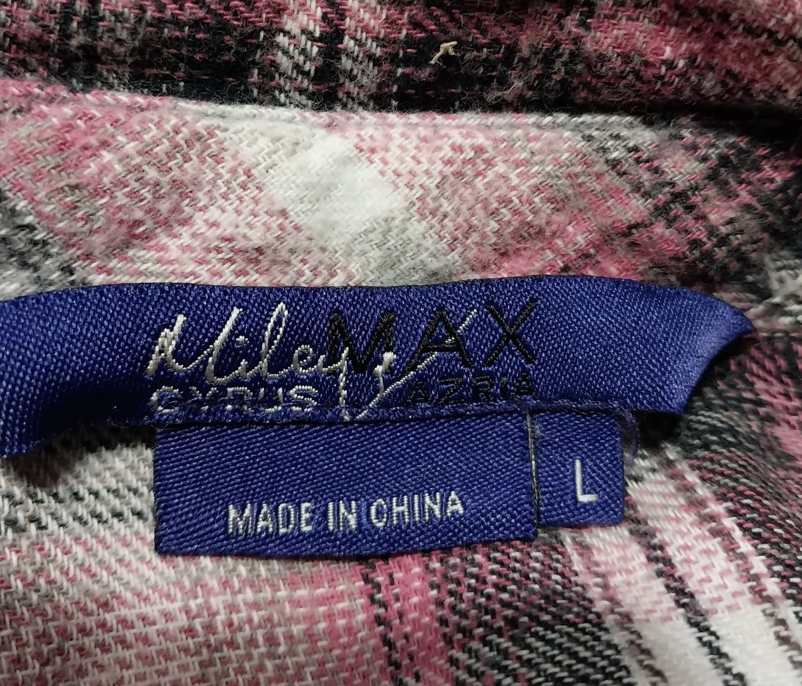 Miley Cyrus Maz Azaria purple plad plaid long sleeve button up collared dress L - Thumbnail 3