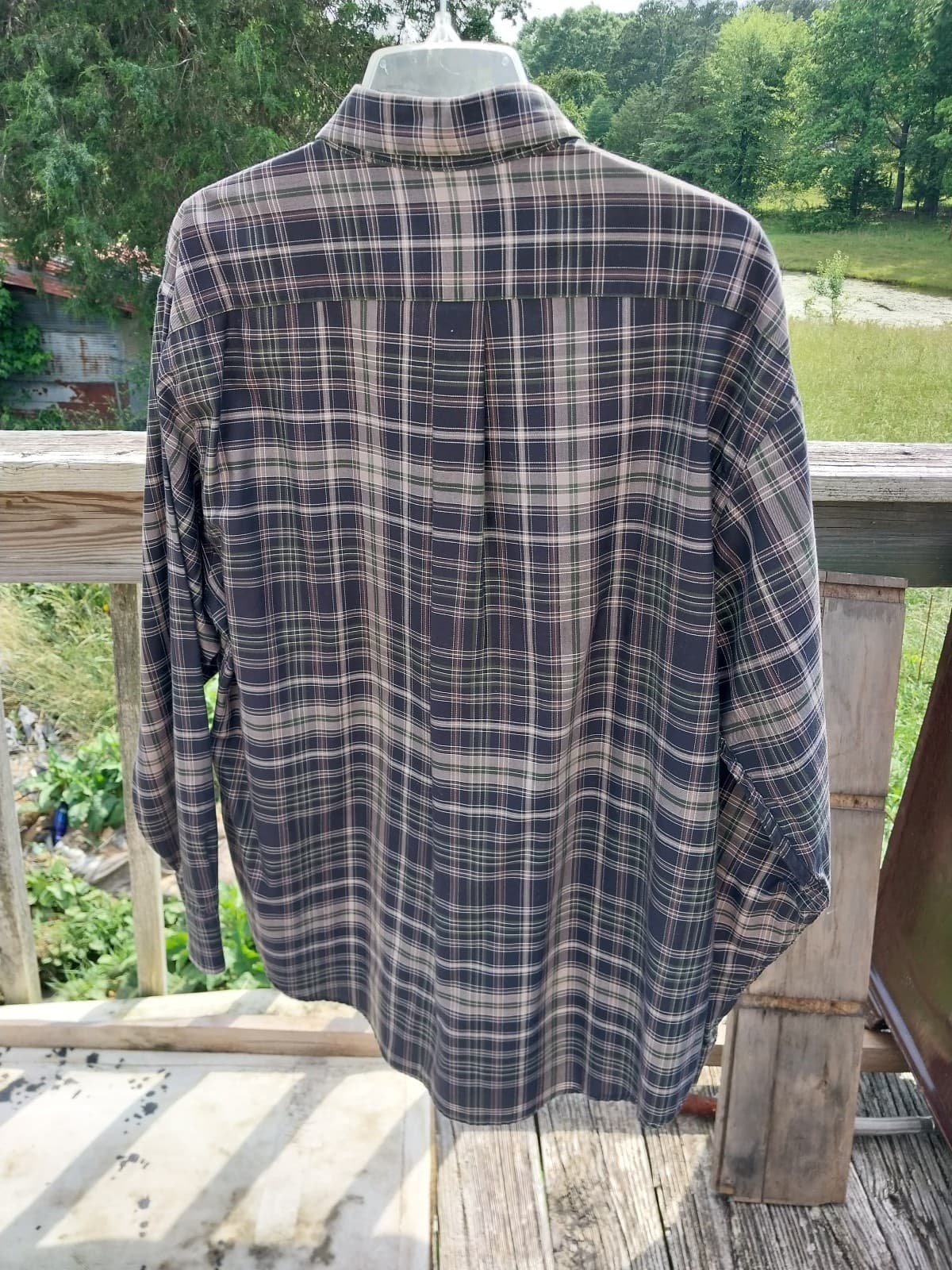 Roundtree & Yorke Big & Tall Non-Iron Twill Long Sleeve Large Plaid Sport Shirt - Thumbnail 3