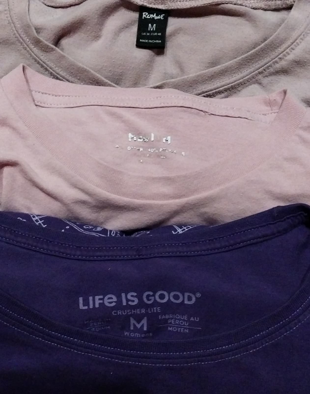 3 Women’s T-shirts, 2 pink & 1 purple, Size Medium - Image 1