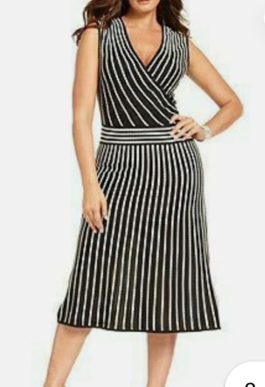 Calvin Klein Knee Length Faux Wrap Striped Sleeveless Dress Size Medium - Image 1