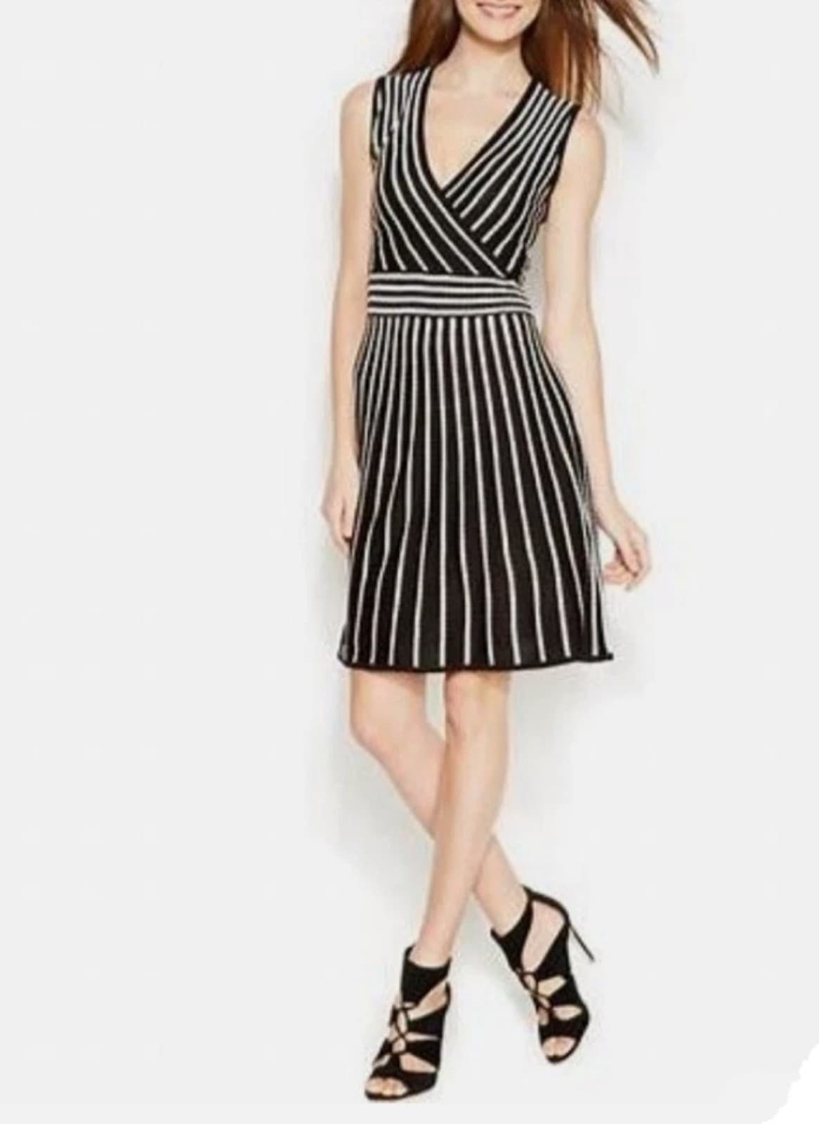 Calvin Klein Knee Length Faux Wrap Striped Sleeveless Dress Size Medium - Thumbnail 2