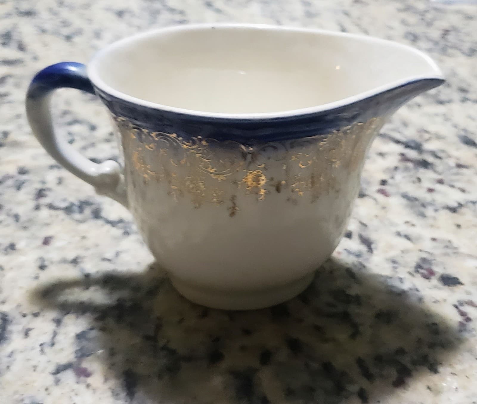 French Saxon Cream Pitcher -Flow Blue with 22kt. Gold accent - Image 1