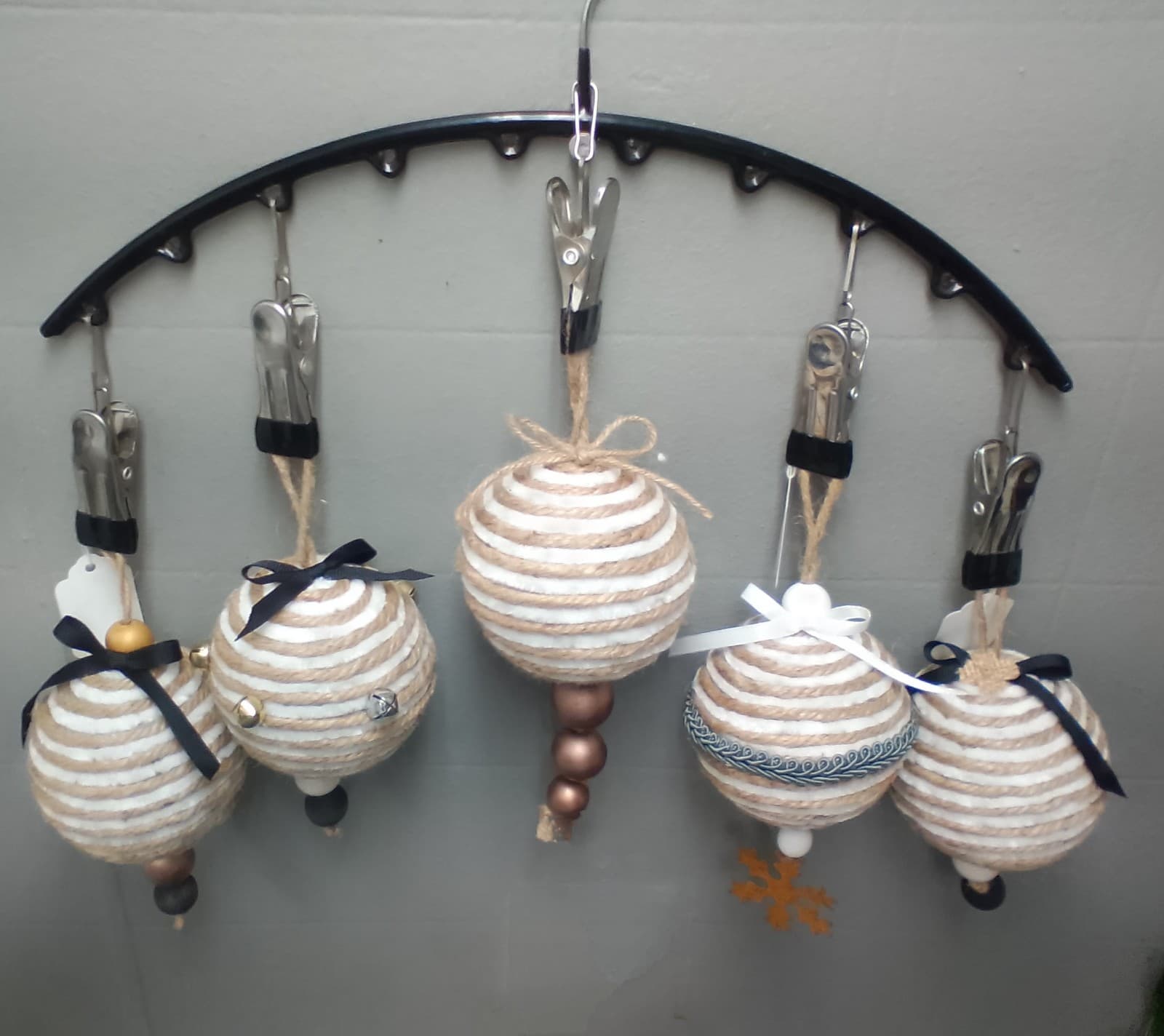 5 Tan & White Homemade Christmas Ornaments - Thumbnail 2