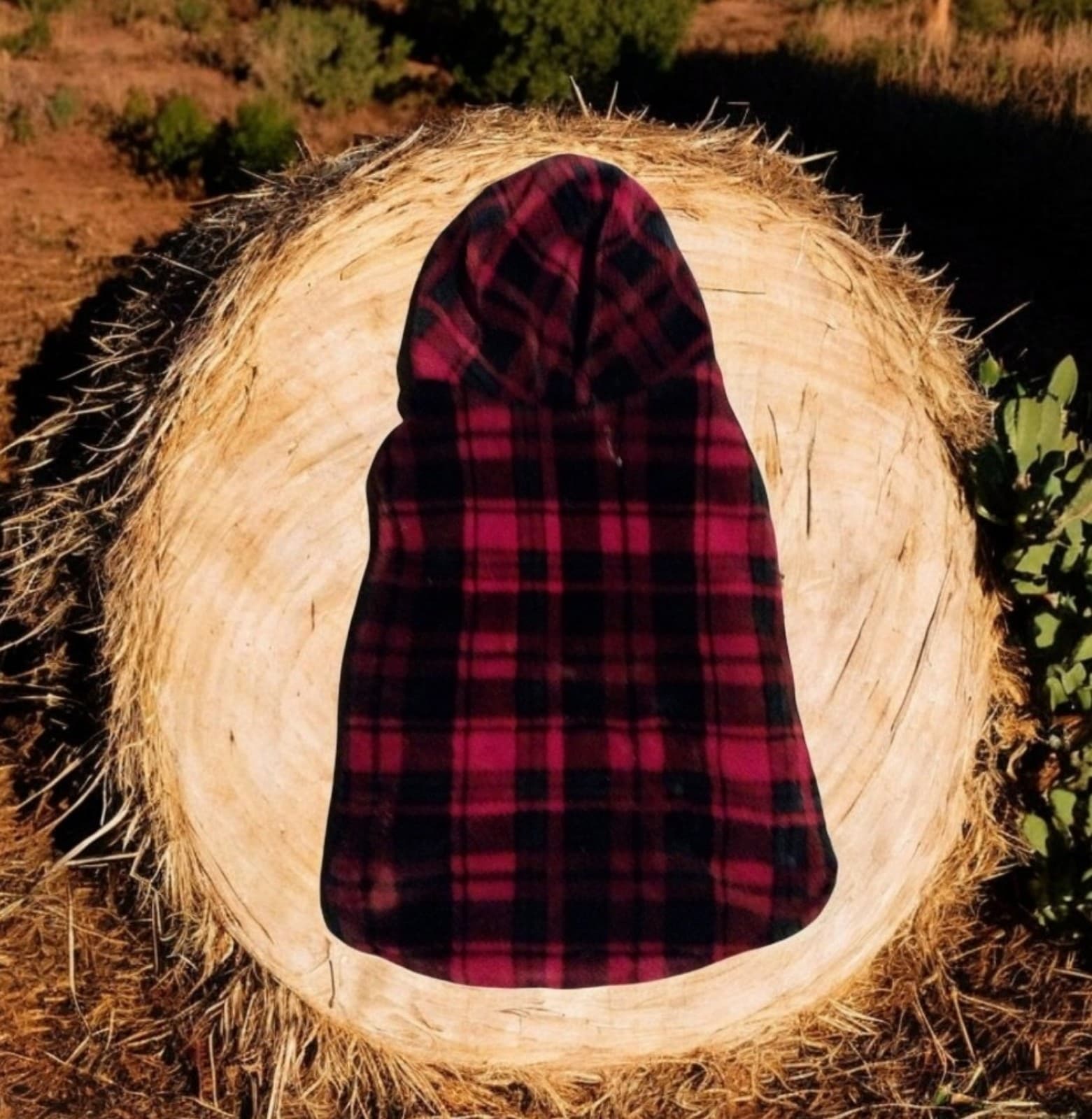 Red & Black Plaid Fuzzy Fleece Pet Hoodie Sweater Medium - Thumbnail 3