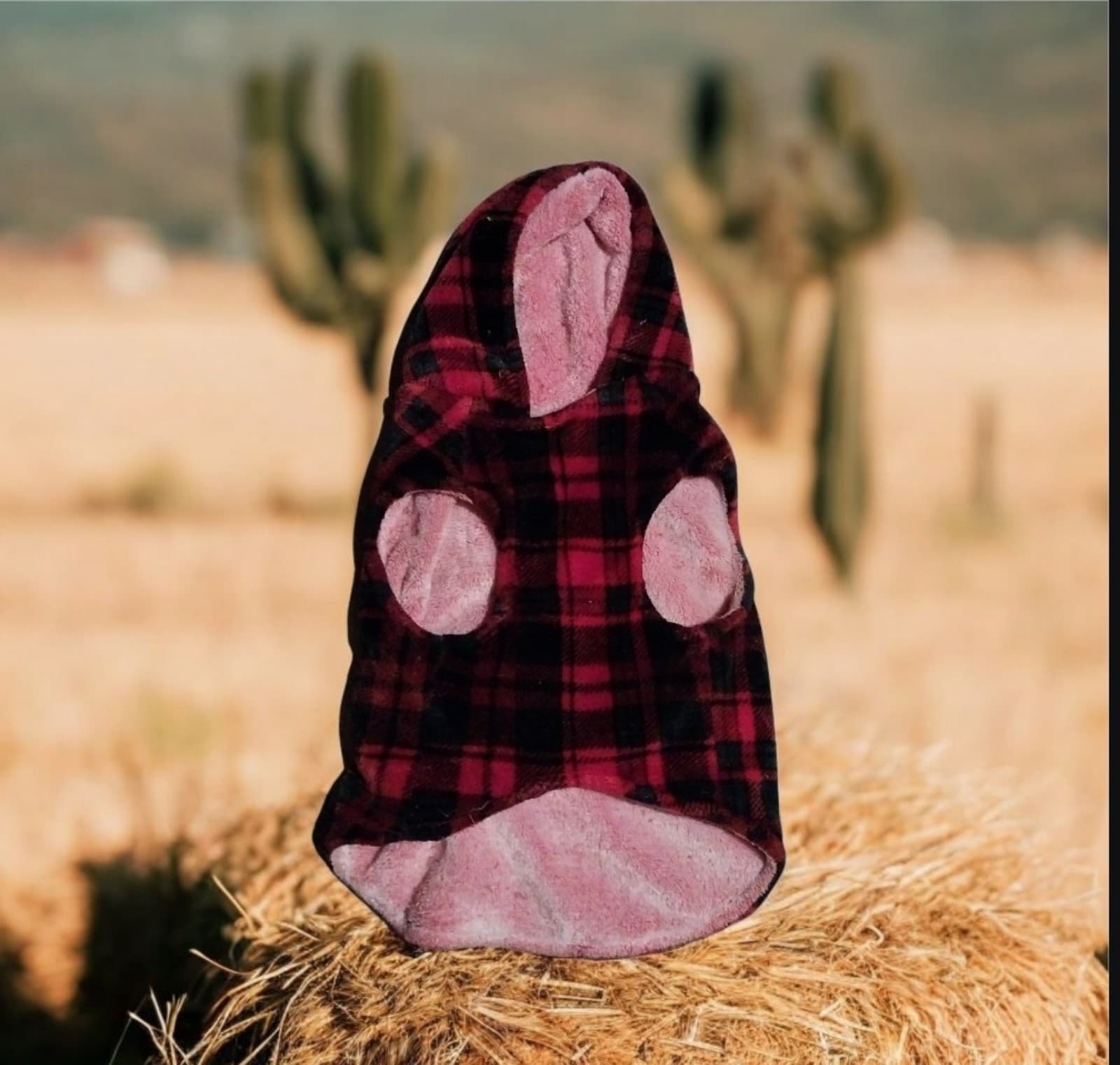 Red & Black Plaid Fuzzy Fleece Pet Hoodie Sweater Medium - Thumbnail 2