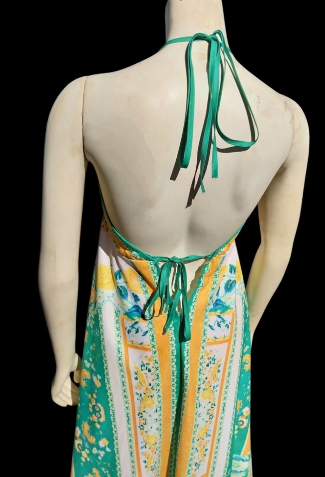 Women Casual Halter Neck Sleeveless Floral Long Maxi Dress Bohemian V Neck Backl - Thumbnail 4