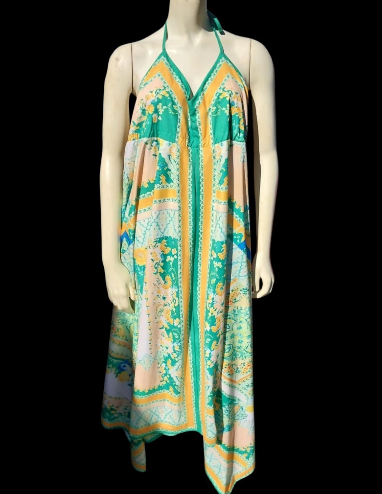 Women Casual Halter Neck Sleeveless Floral Long Maxi Dress Bohemian V Neck Backl - Image 1