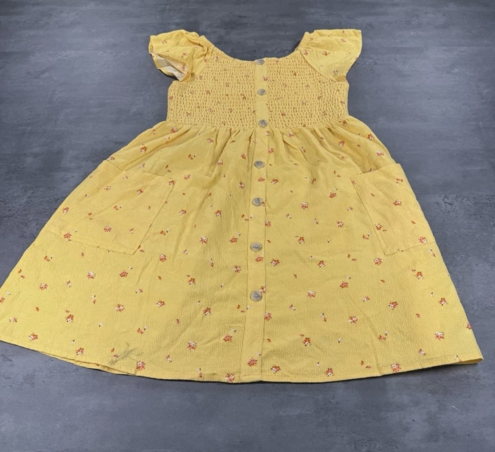 Cat & Jack Floral Dress. Girls Size 14-16 Plus. Yellow Flutter Sleeve - Image 1