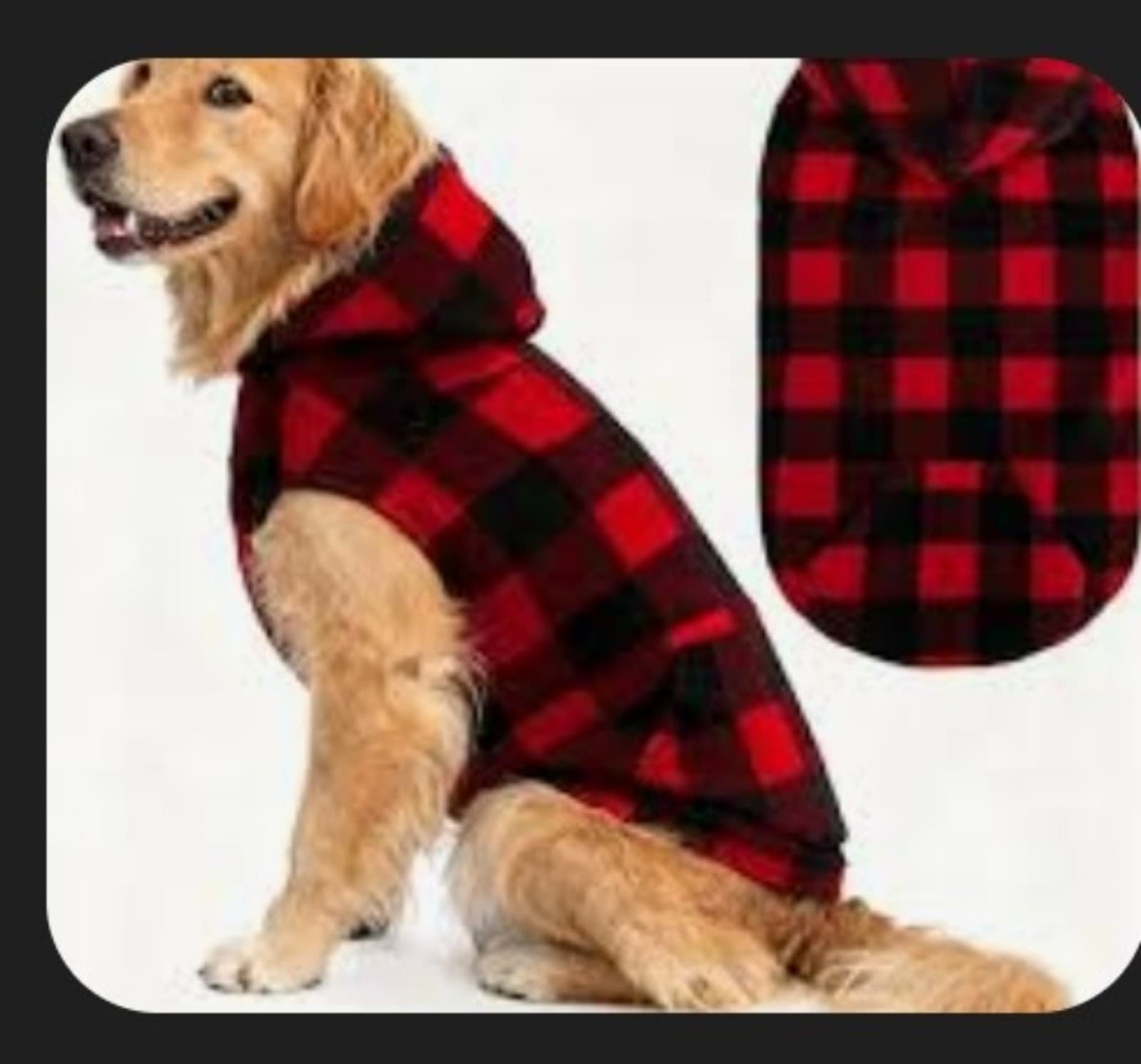 Red & Black Plaid Fuzzy Fleece Pet Hoodie Sweater Medium - Image 1