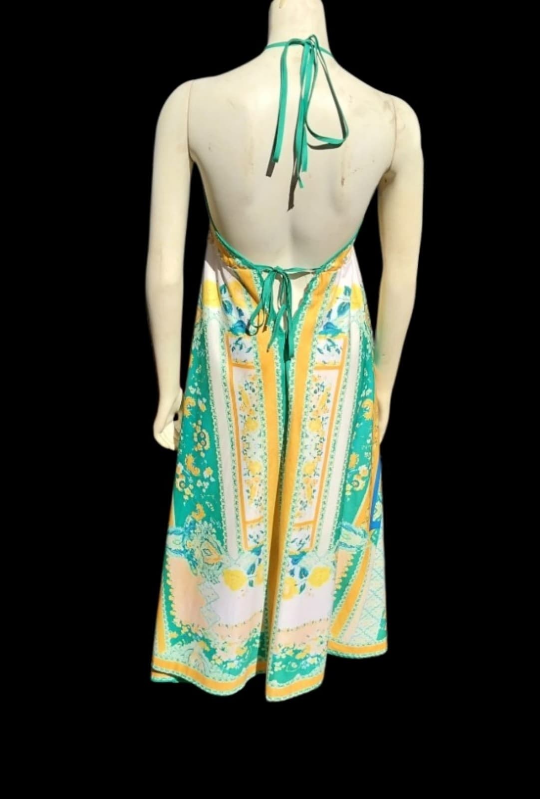 Women Casual Halter Neck Sleeveless Floral Long Maxi Dress Bohemian V Neck Backl - Thumbnail 3