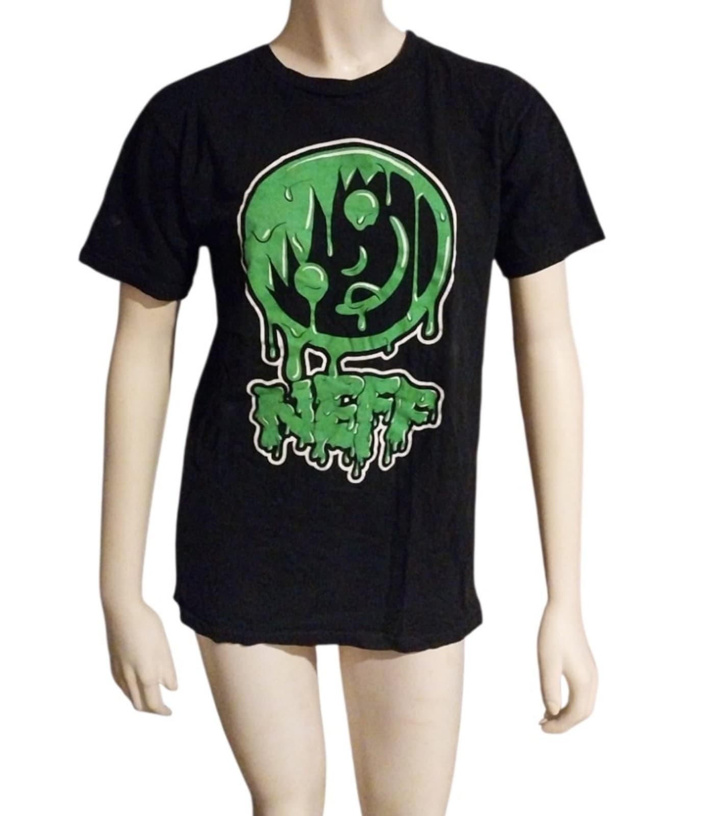 NEFF. Black T-Shirt With Green "NEFF" On The Front. Size Medium - Image 1