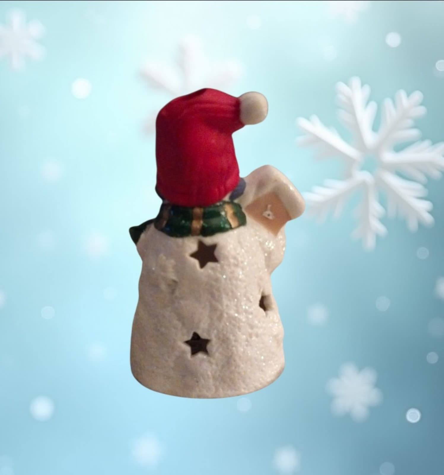 Ceramic Tea Light SnowMan Candle Holder - Thumbnail 2