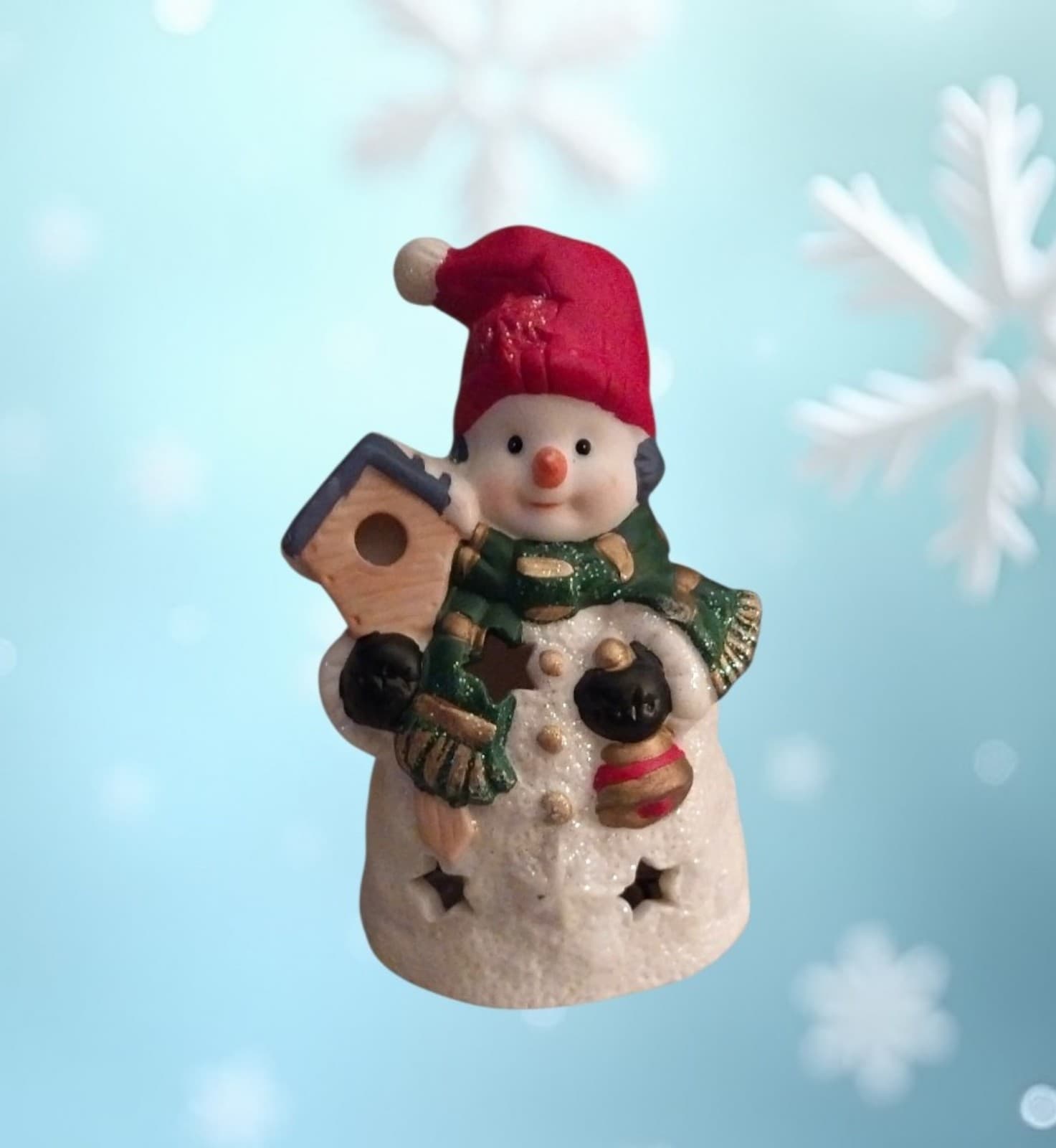 Ceramic Tea Light SnowMan Candle Holder - Image 1