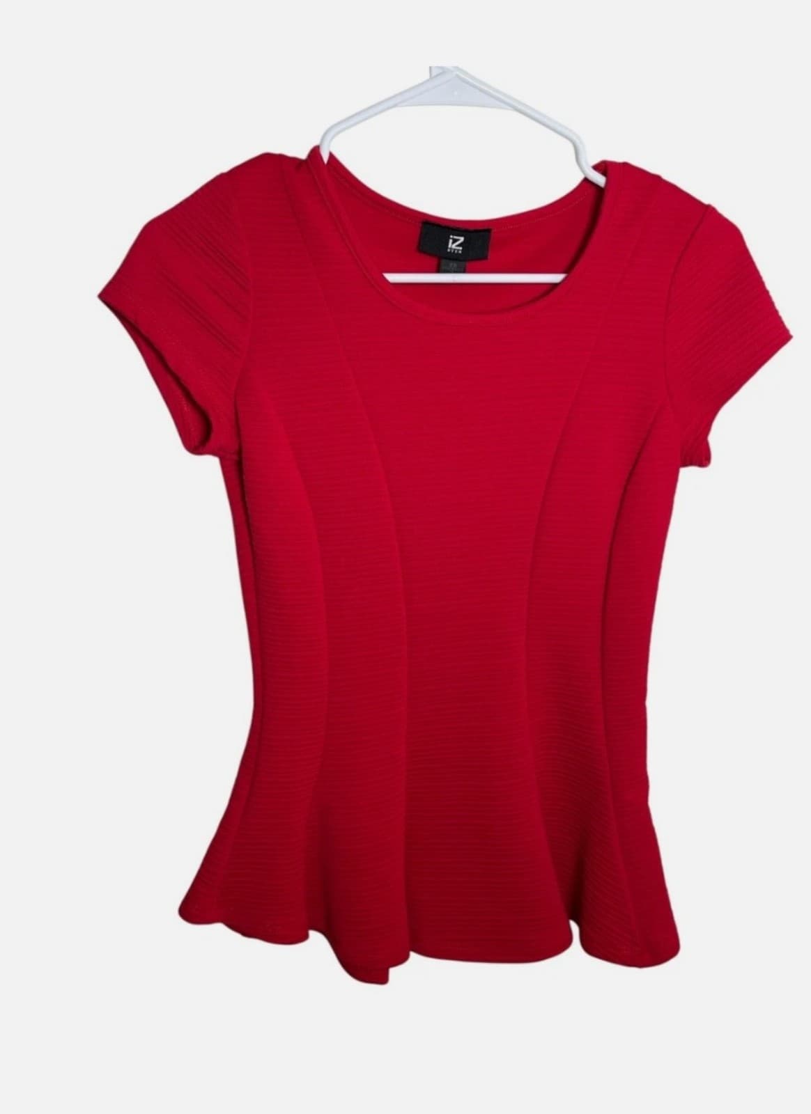 IZ Byer Blouse Women's Large Red Short Sleeve Career Round Neck Solid Shirt Top - Image 1