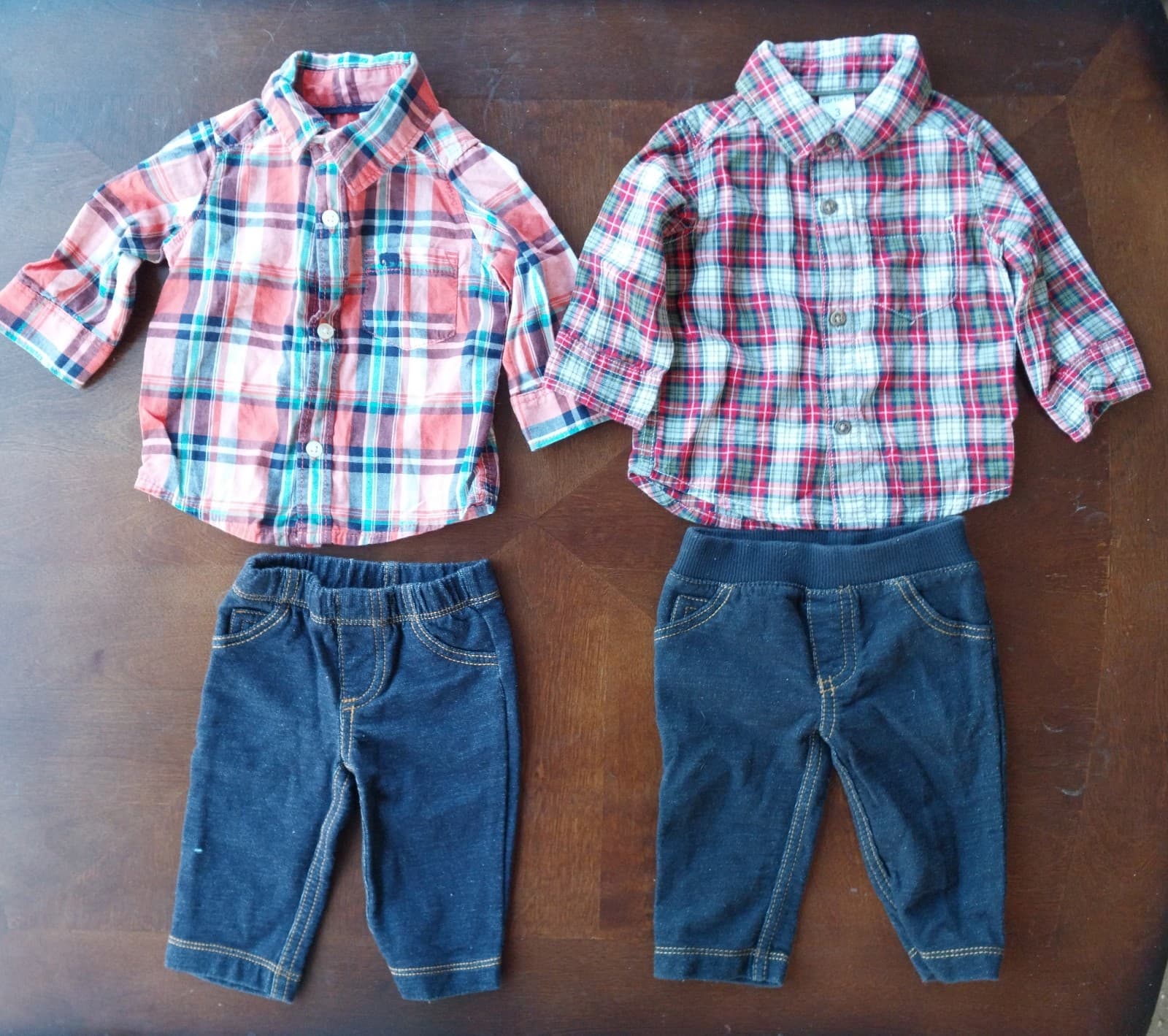 Carter's. 2 Long Sleeve Shirts & 2 Pairs Of Jeans. Size 3 Months - Image 1