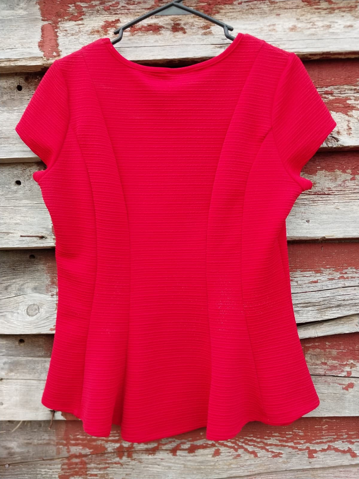 IZ Byer Blouse Women's Large Red Short Sleeve Career Round Neck Solid Shirt Top - Thumbnail 4