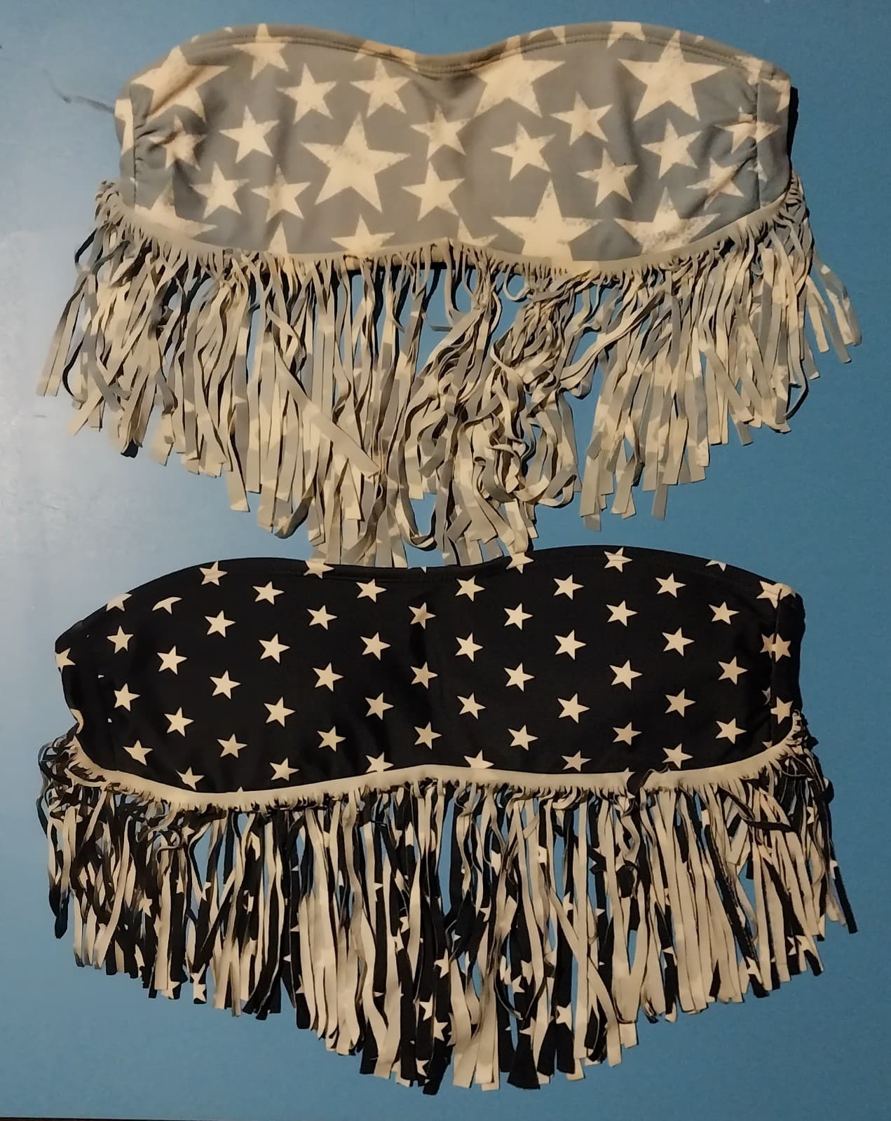 2 Women's Tube/Bikini Tops. 1 Navy Blue & 1 Grey Both Have White Stars & Fringe - Image 1