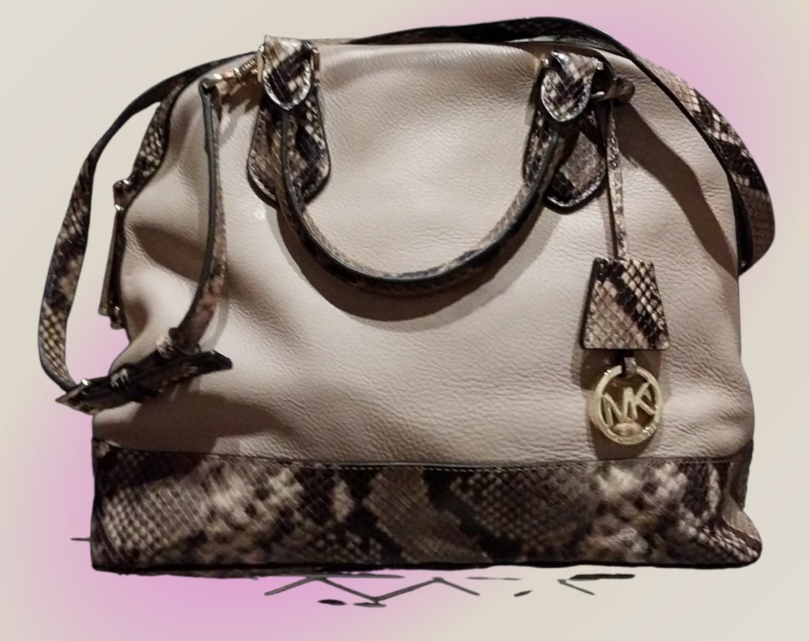 Medium Snakeskin dome satchel in blush with dustbag & straps, leather, logo char - Image 1