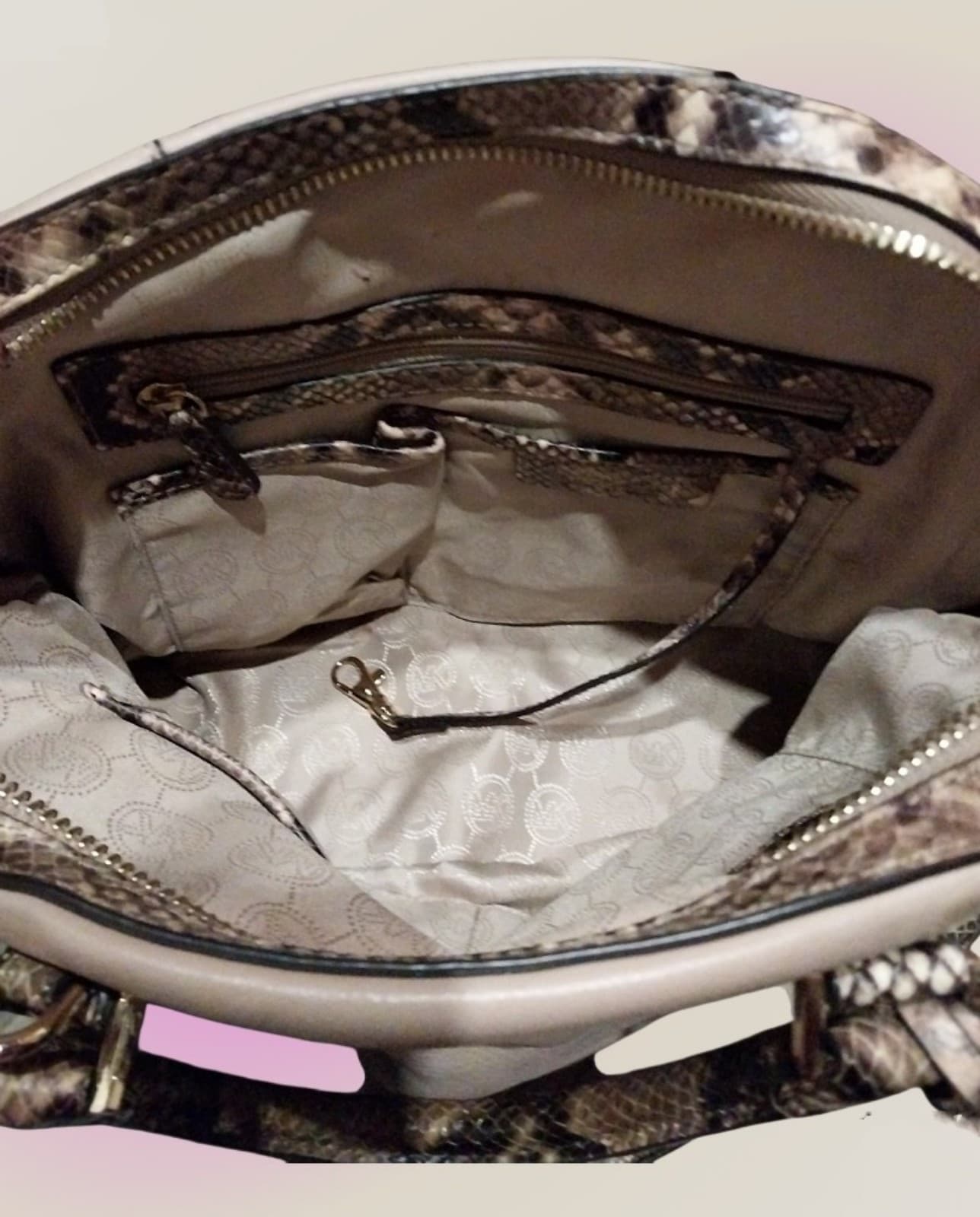 Medium Snakeskin dome satchel in blush with dustbag & straps, leather, logo char - Thumbnail 4