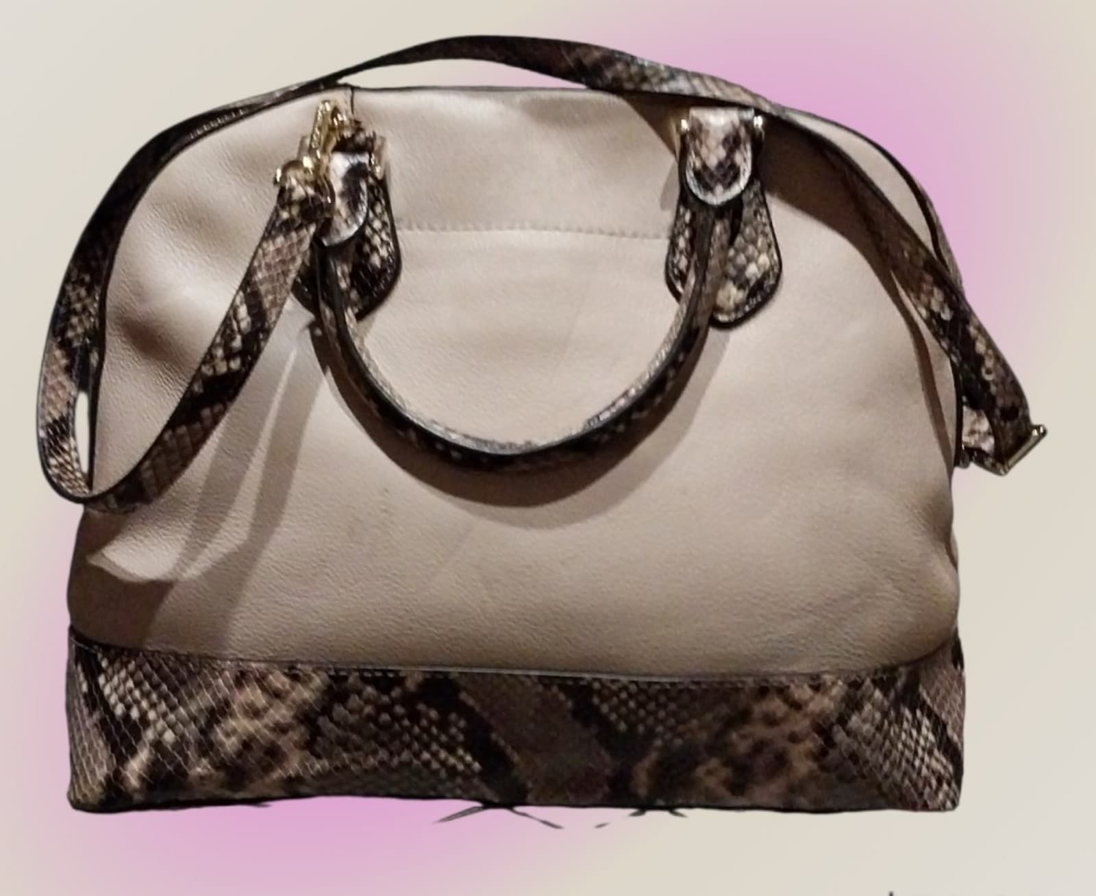 Medium Snakeskin dome satchel in blush with dustbag & straps, leather, logo char - Thumbnail 2