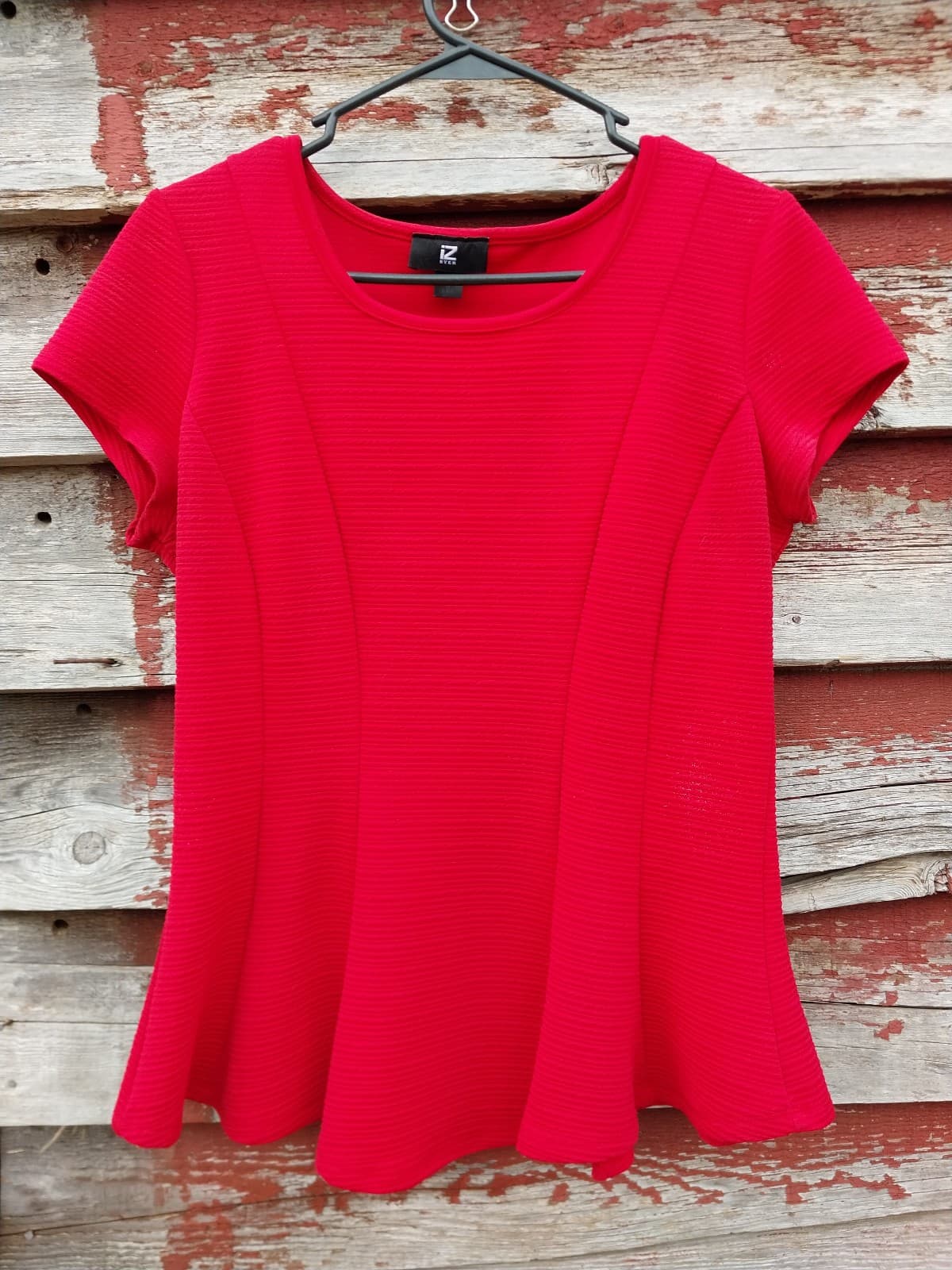 IZ Byer Blouse Women's Large Red Short Sleeve Career Round Neck Solid Shirt Top - Thumbnail 2