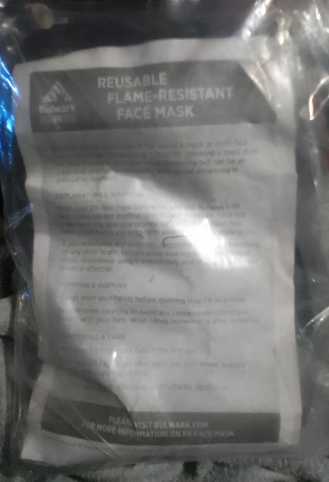 10 Packs Bulwark Navy Blue Flame Resistant Face Masks.Each Pack contains 5 masks - Thumbnail 4