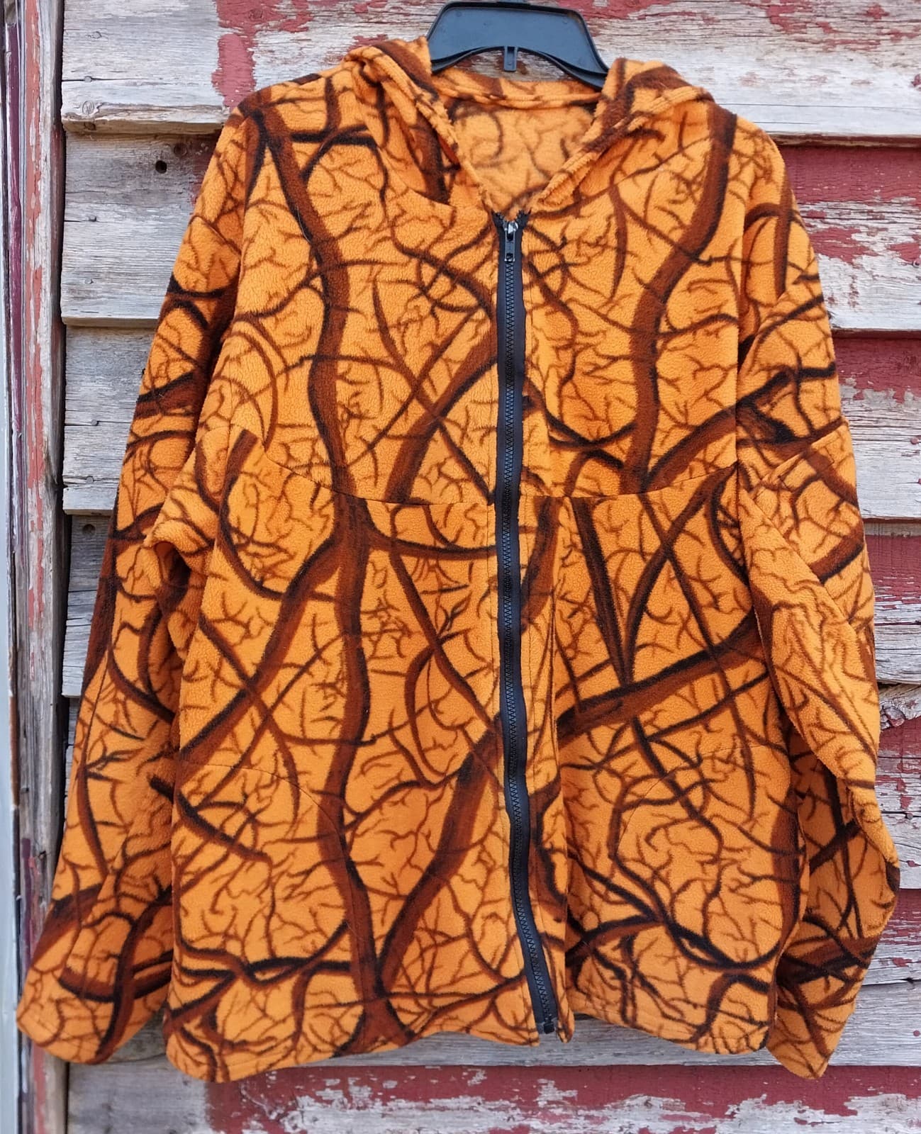 Hunting Men Orange Print Full Zip Hooded Jacket - Thumbnail 3