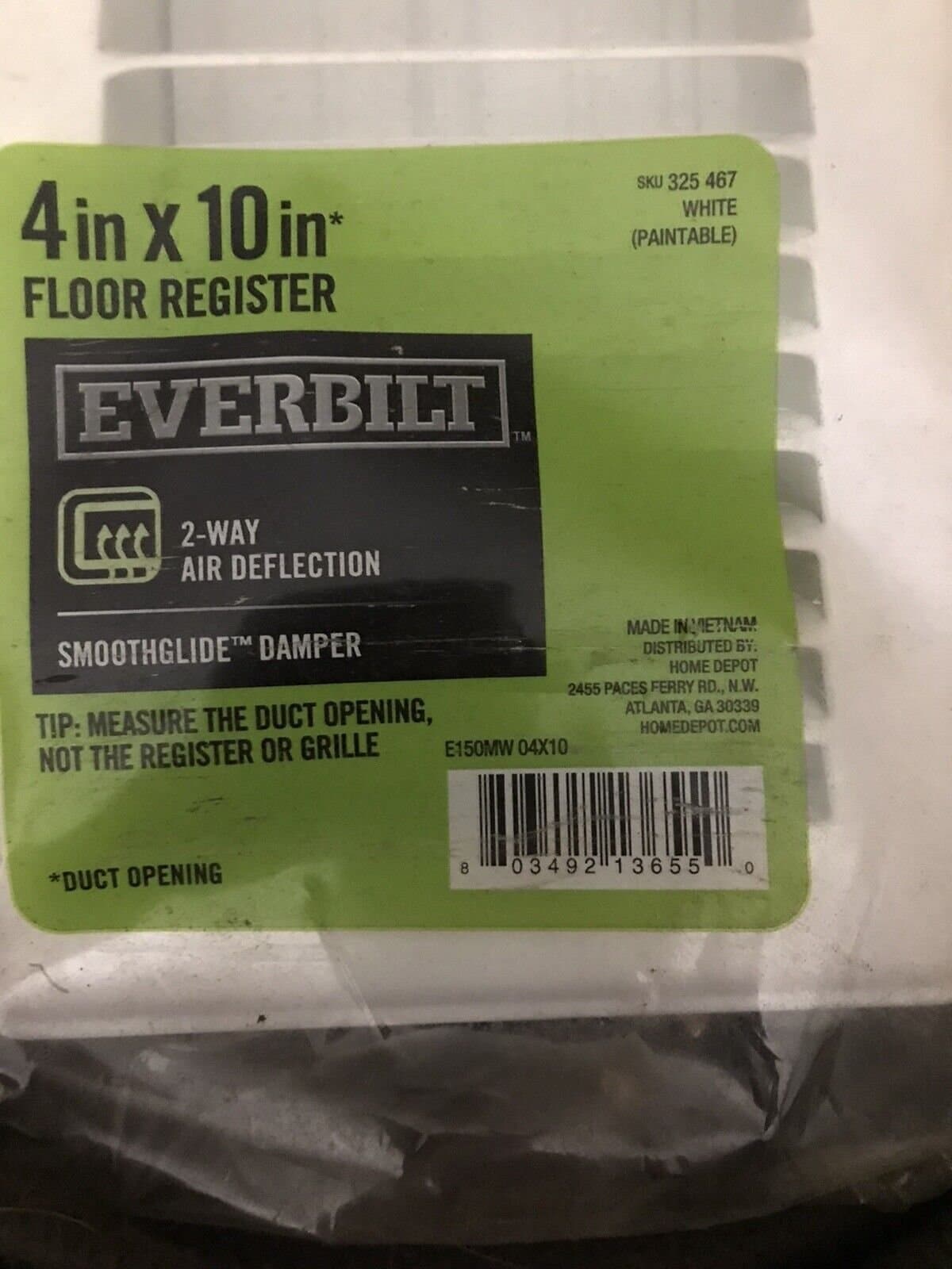 Everblt 4 in. x 10 in. 2-Way Steel Floor Register in White, Smoothglide Damper - Thumbnail 2