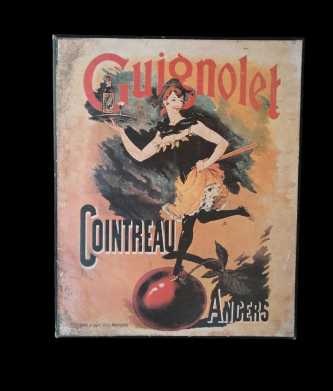 Vtg Collection Print Art Guignolet Cointreau Black Rustic Distressed Wood Frame - Thumbnail 4