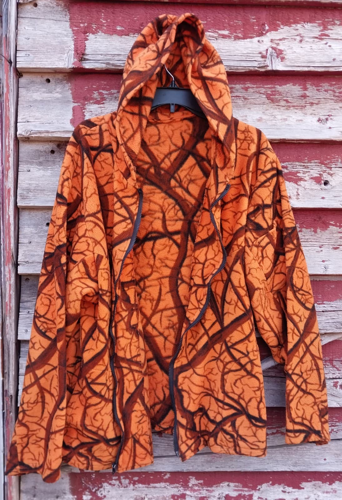 Hunting Men Orange Print Full Zip Hooded Jacket - Thumbnail 2