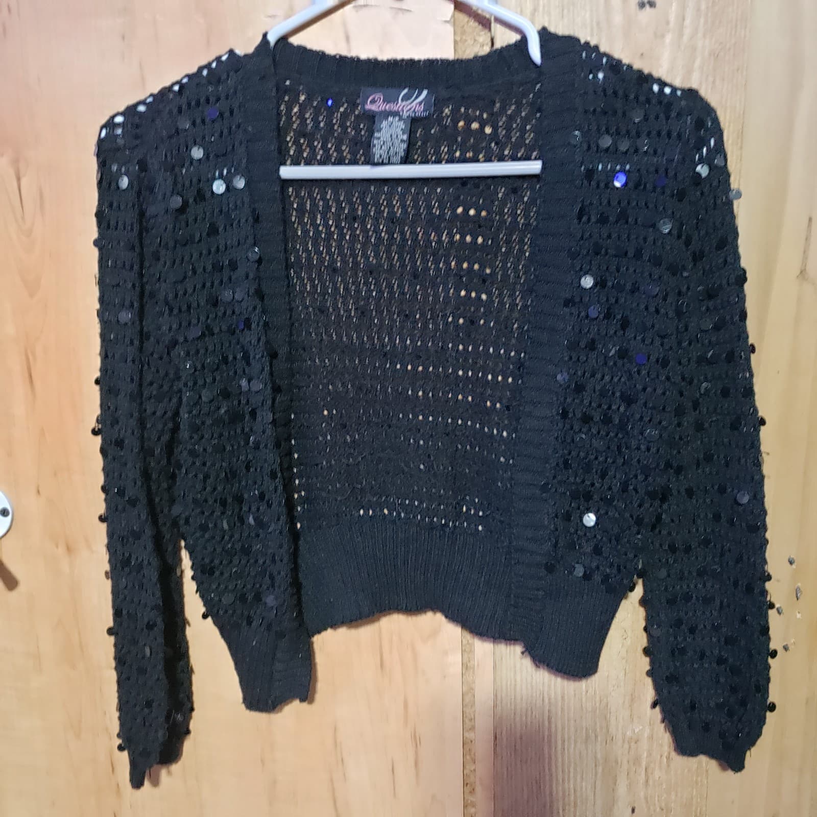Questions By Say What. Black Cropped Sequin Cardigan - Image 1