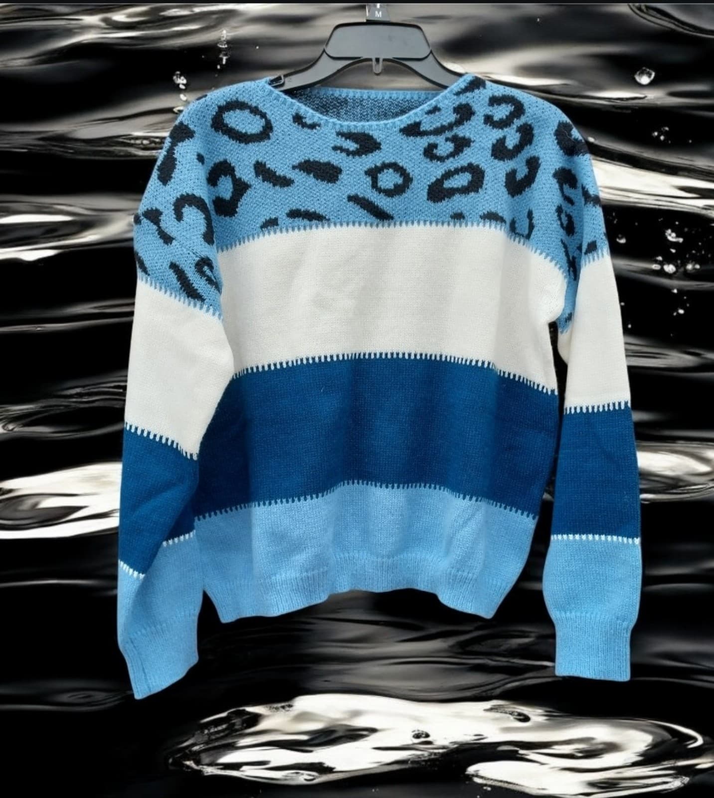 Shein Women's Cute Color Block Leopard Sweater - Thumbnail 4