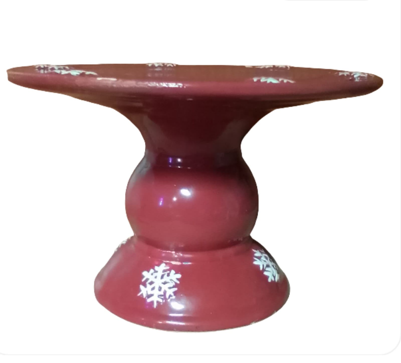 8" Diameter Snowflake Design Pedestal Cake Stand - Image 1