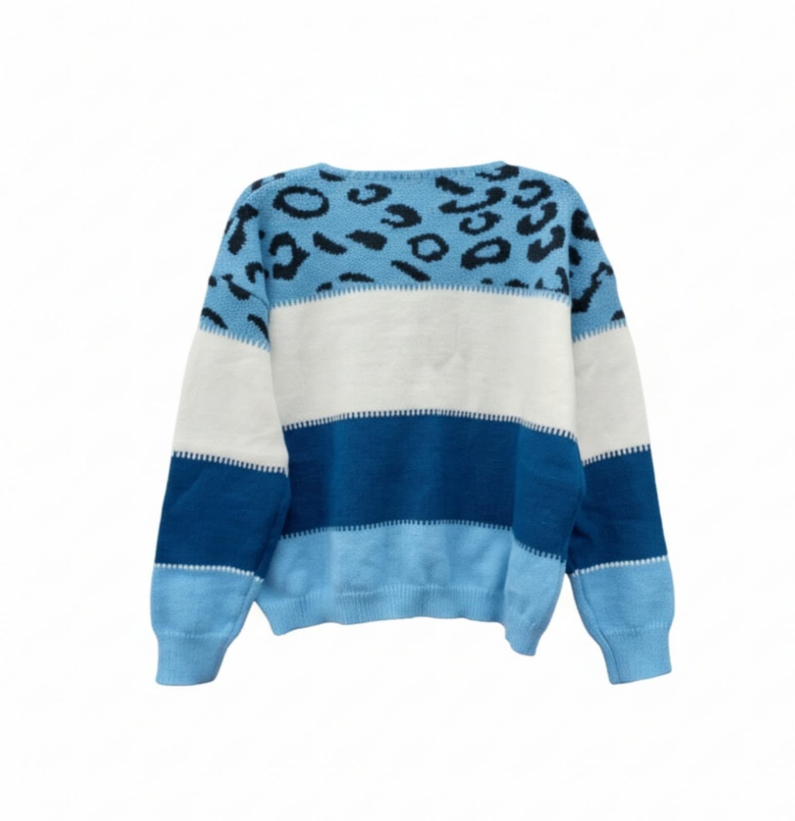 Shein Women's Cute Color Block Leopard Sweater - Thumbnail 2