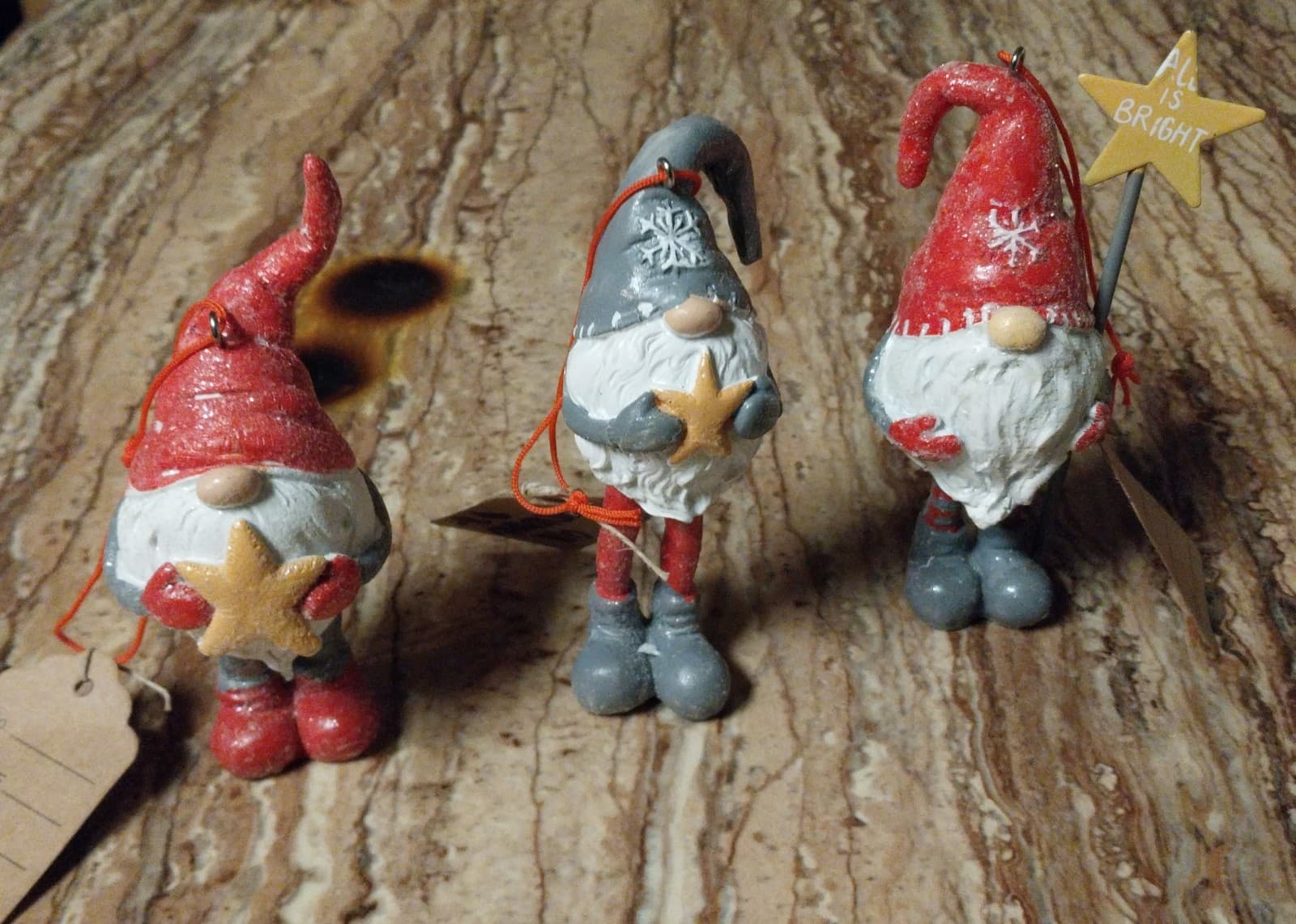 3 Gnome Elf Oraments Each With A Star. Height 3" - Image 1