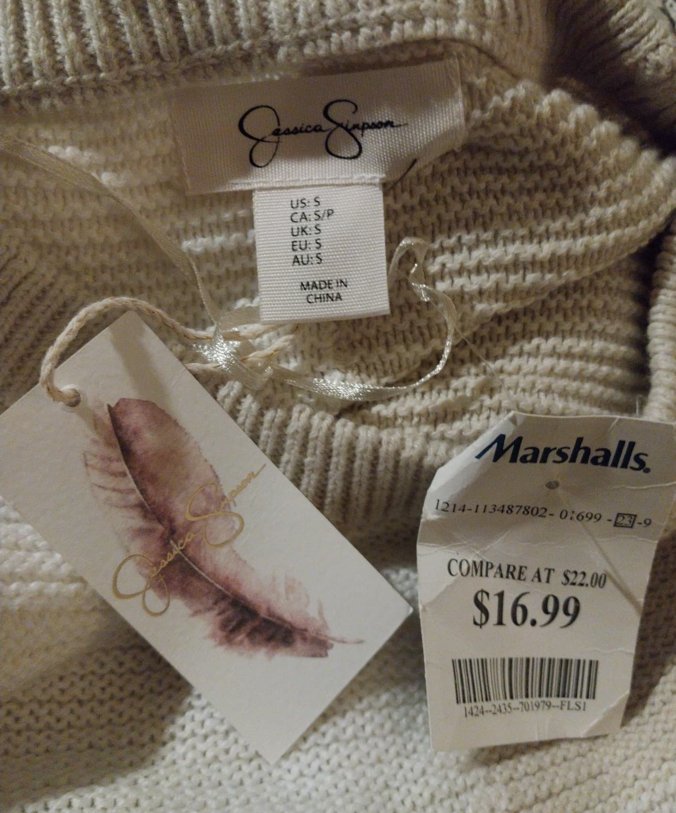 Jessica Simpson Beige and Cream Striped Sweater - Image 1