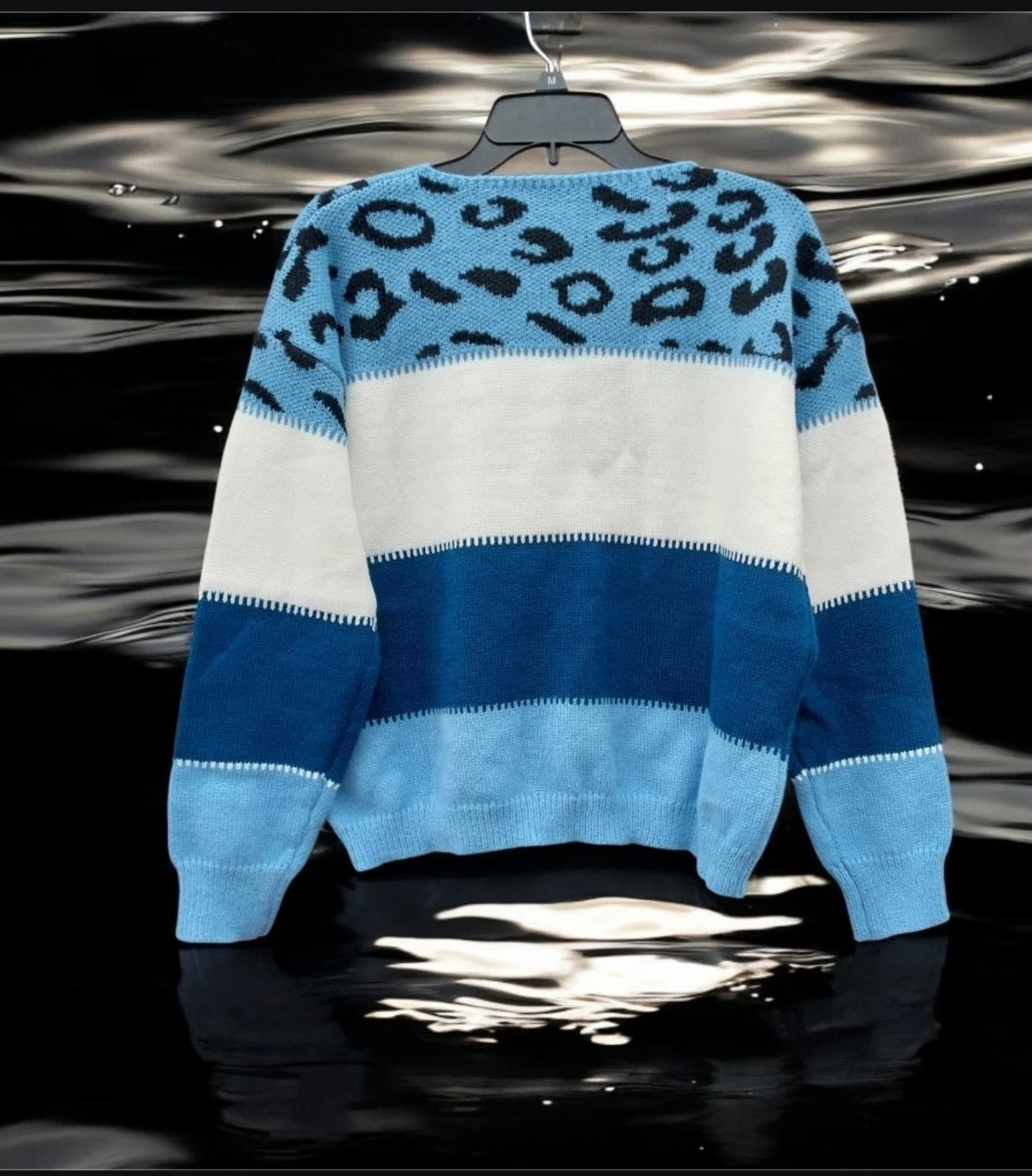 Shein Women's Cute Color Block Leopard Sweater - Thumbnail 5