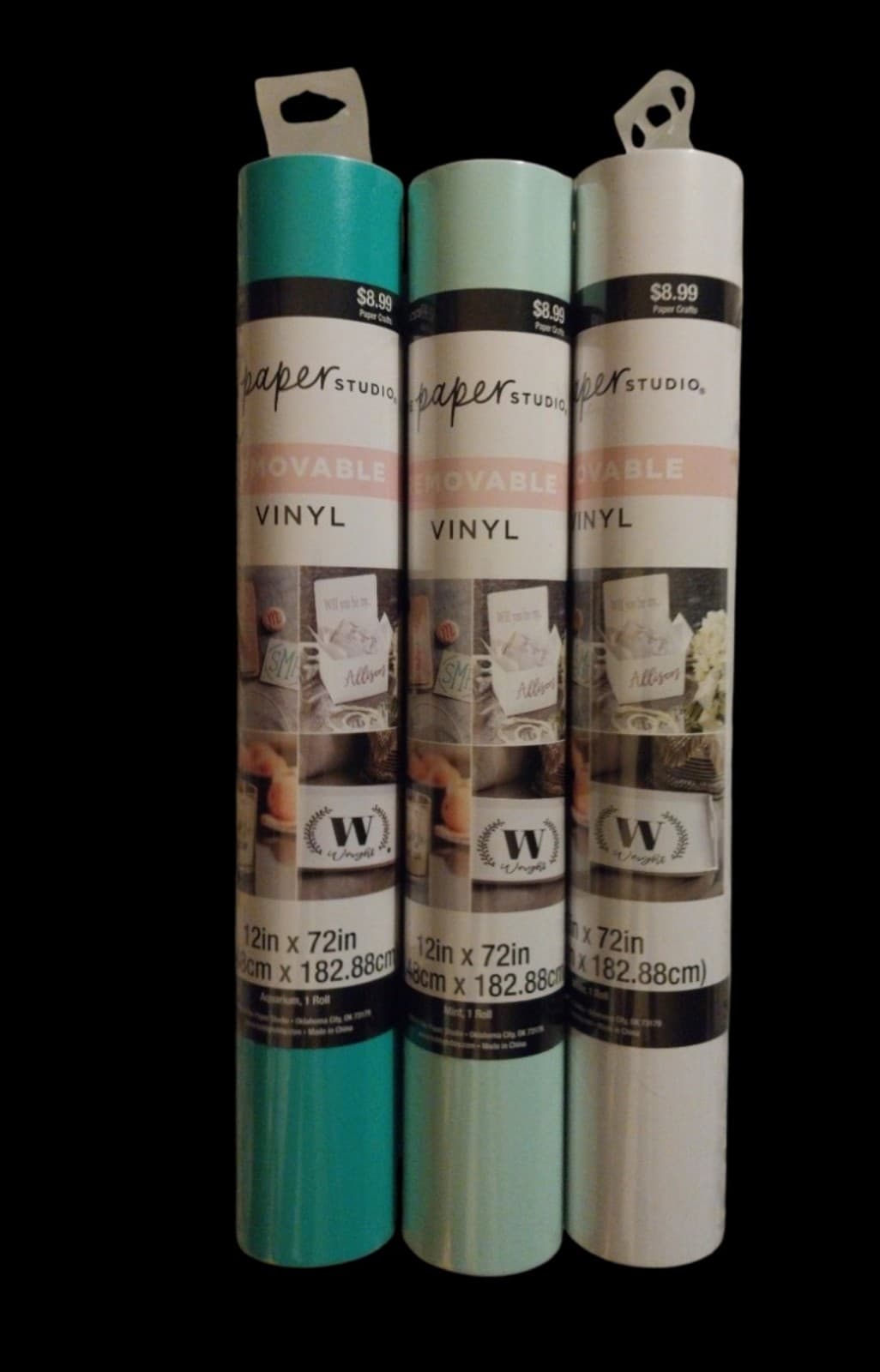 3 Rolls Of The Paper Studio Removable Vinyl 12"x 72". Mint, Aquarium & White - Image 1