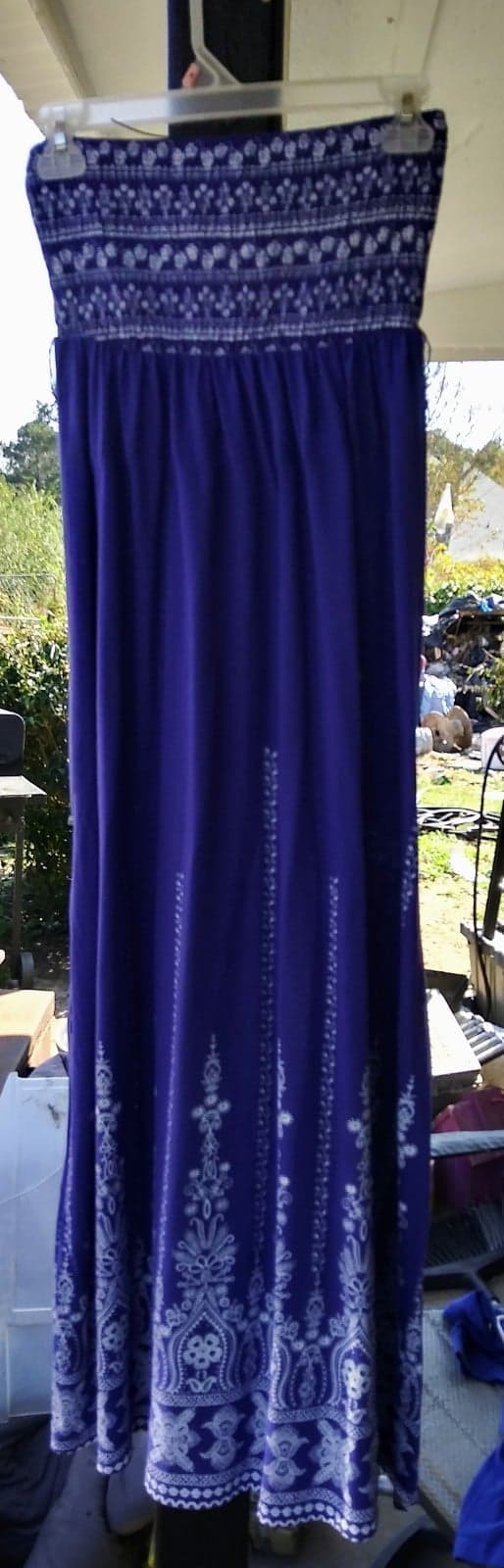 No Boundaries Womens Dress Medium Strapless Maxi Blue BohoStretch Smocked Whimsy - Image 1